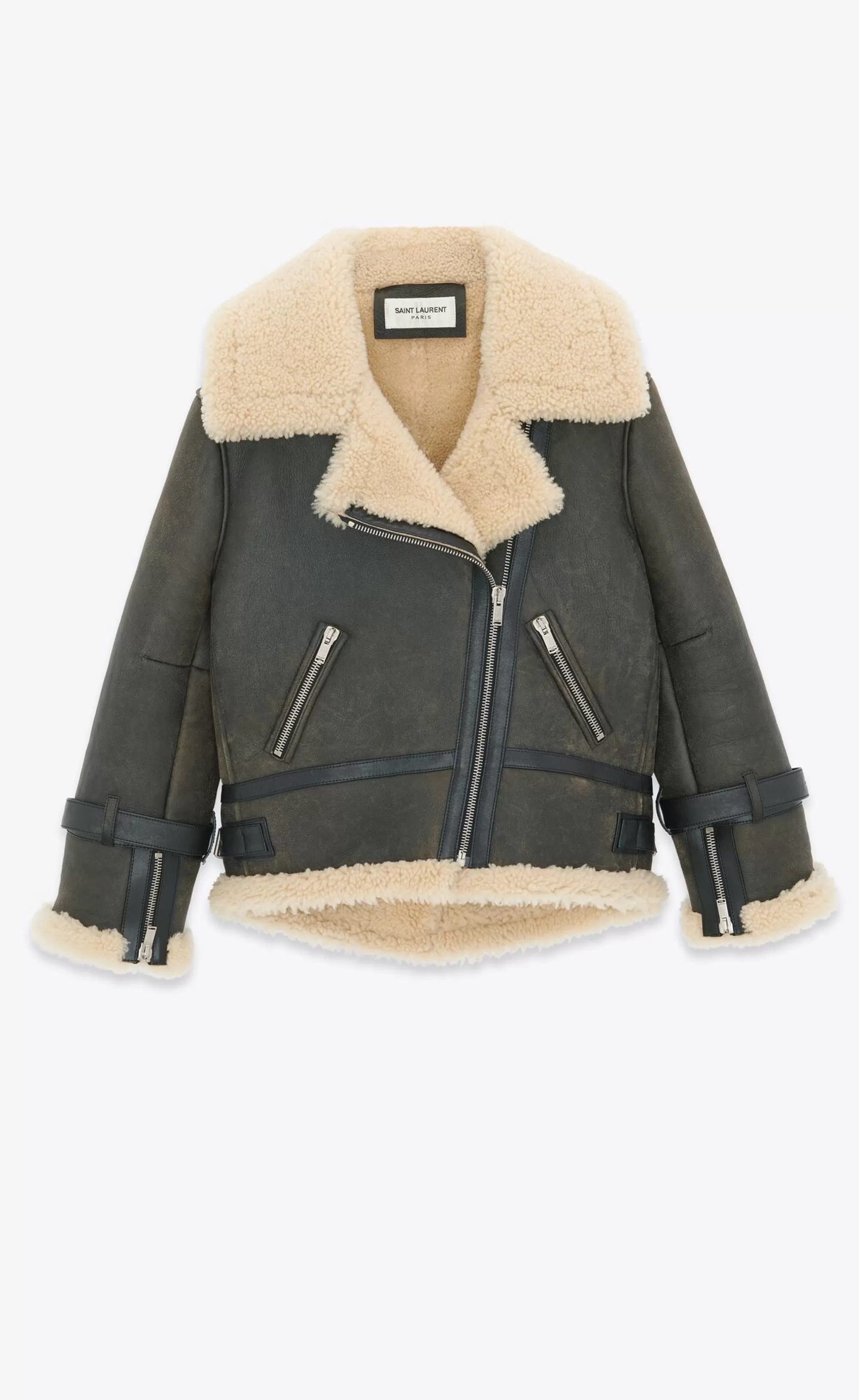 Women Saint Laurent Coats and Outerwear^Aviator Jacket In Aged-leather And Shearling | | YSL.com