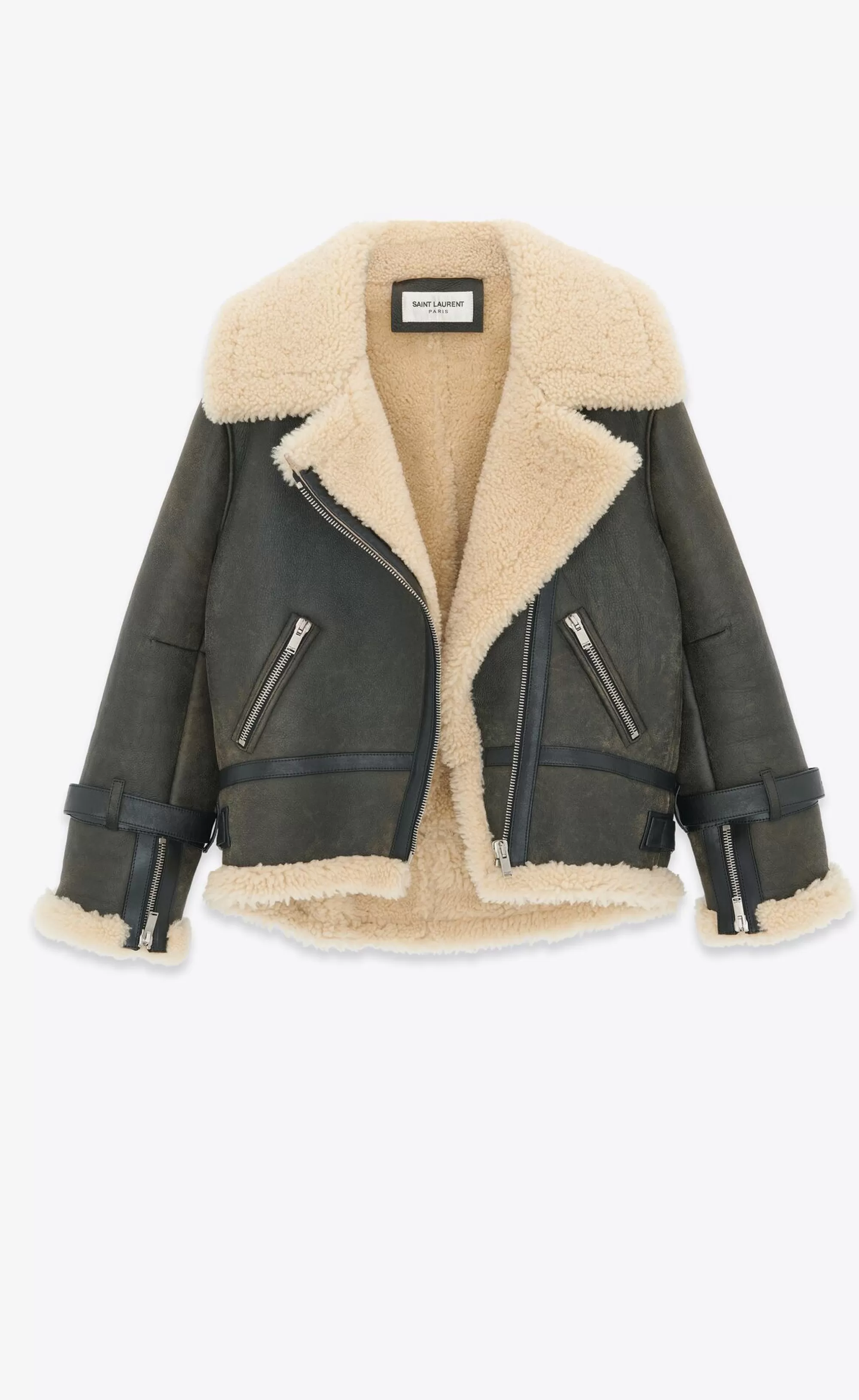 Women Saint Laurent Coats and Outerwear^Aviator Jacket In Aged-leather And Shearling | | YSL.com
