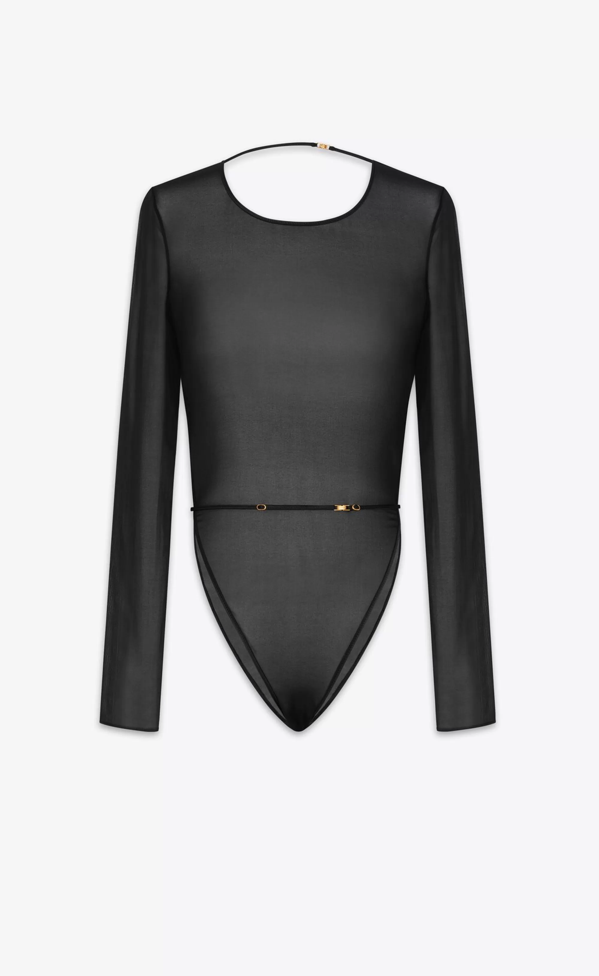 Women Saint Laurent LINGERIE AND SWIMWEAR^Backless Bodysuit In Stretch Silk Georgette | | YSL.com