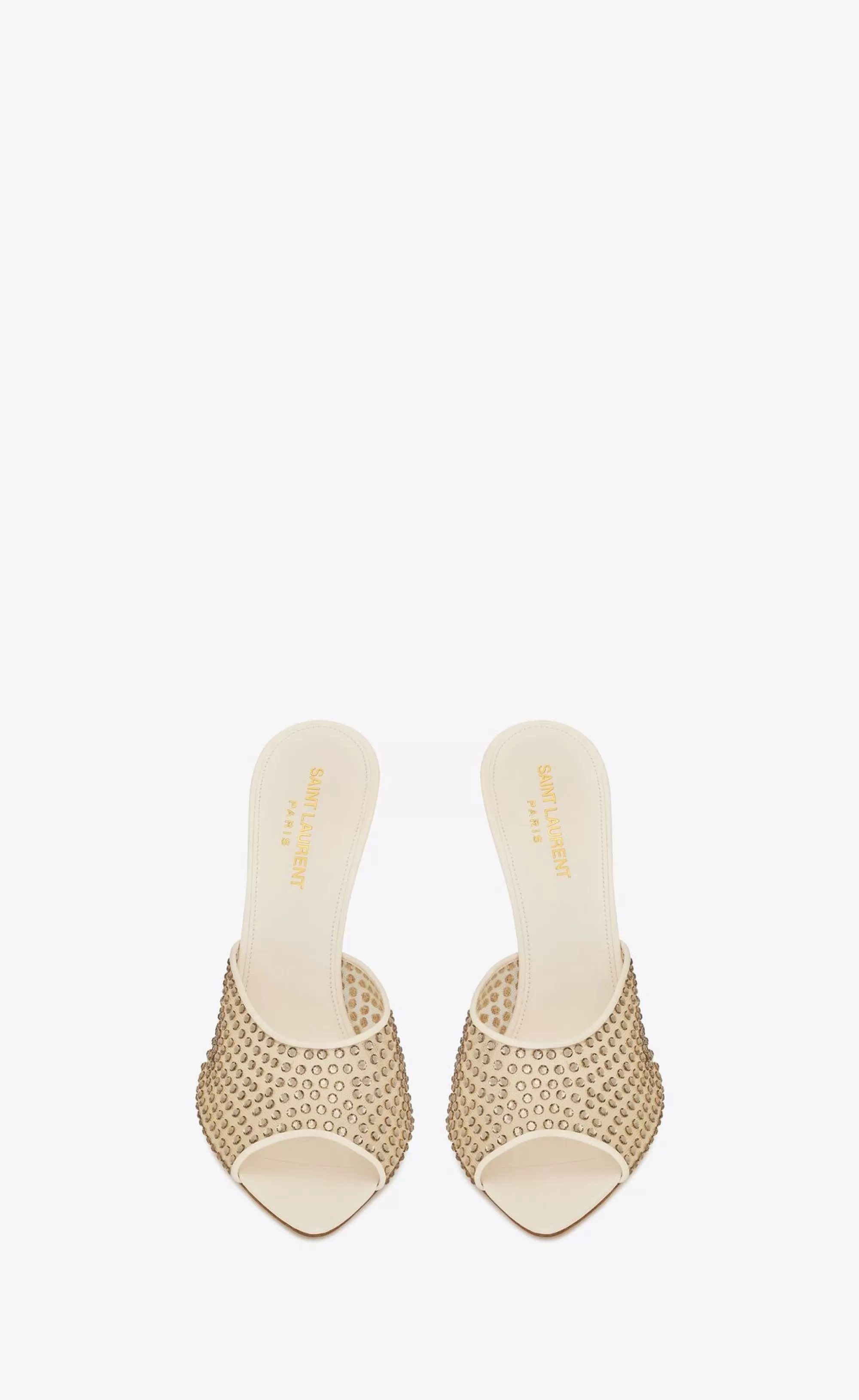 Women Saint Laurent MULES^Blonde Mules In Rhinestones Mesh | | YSL.com