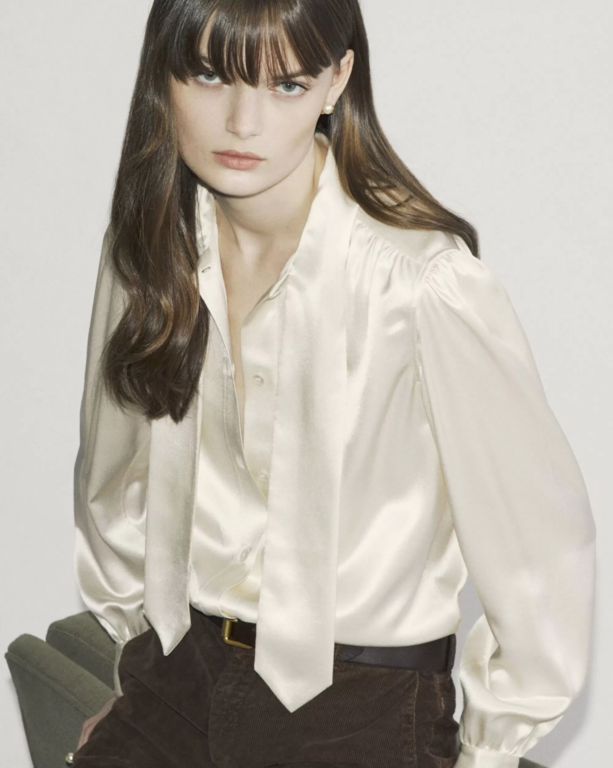 Women Saint Laurent SHIRTS AND TOPS | SMOKING^Blouse In Silk Satin | | YSL.com