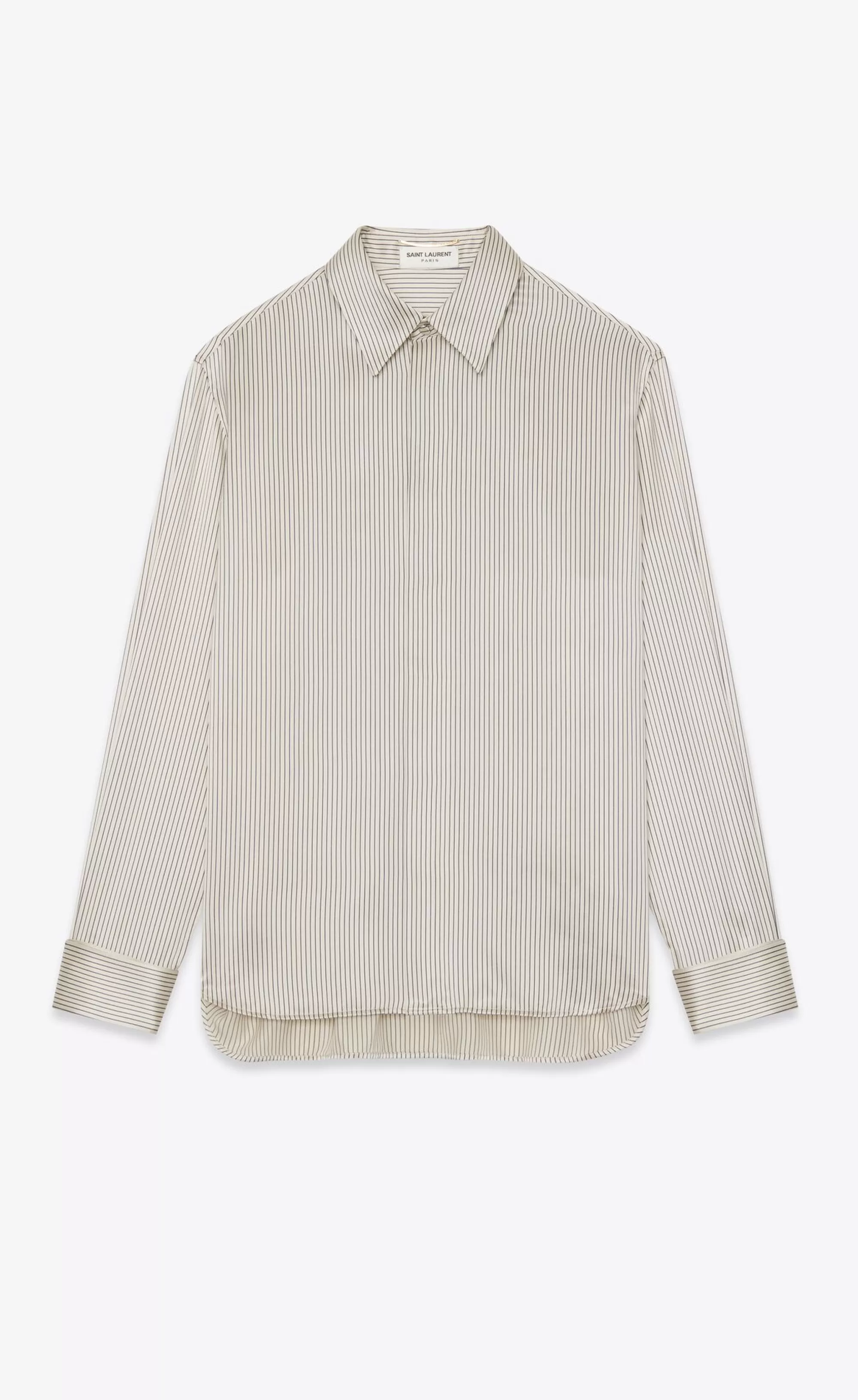 Women Saint Laurent SHIRTS AND TOPS^Boyfriend Shirt In Striped Silk Satin | | YSL.com