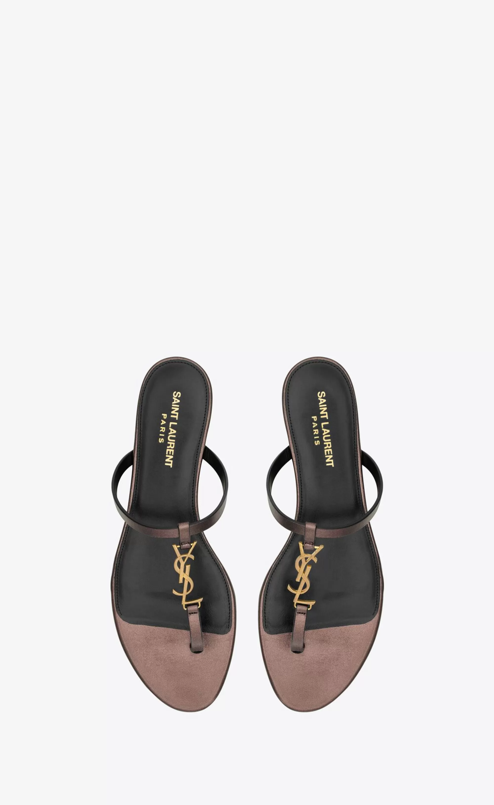 Women Saint Laurent Flat Sandals | FLATS^Cassandra Slides In Laminated Metallic Leather | | YSL.com