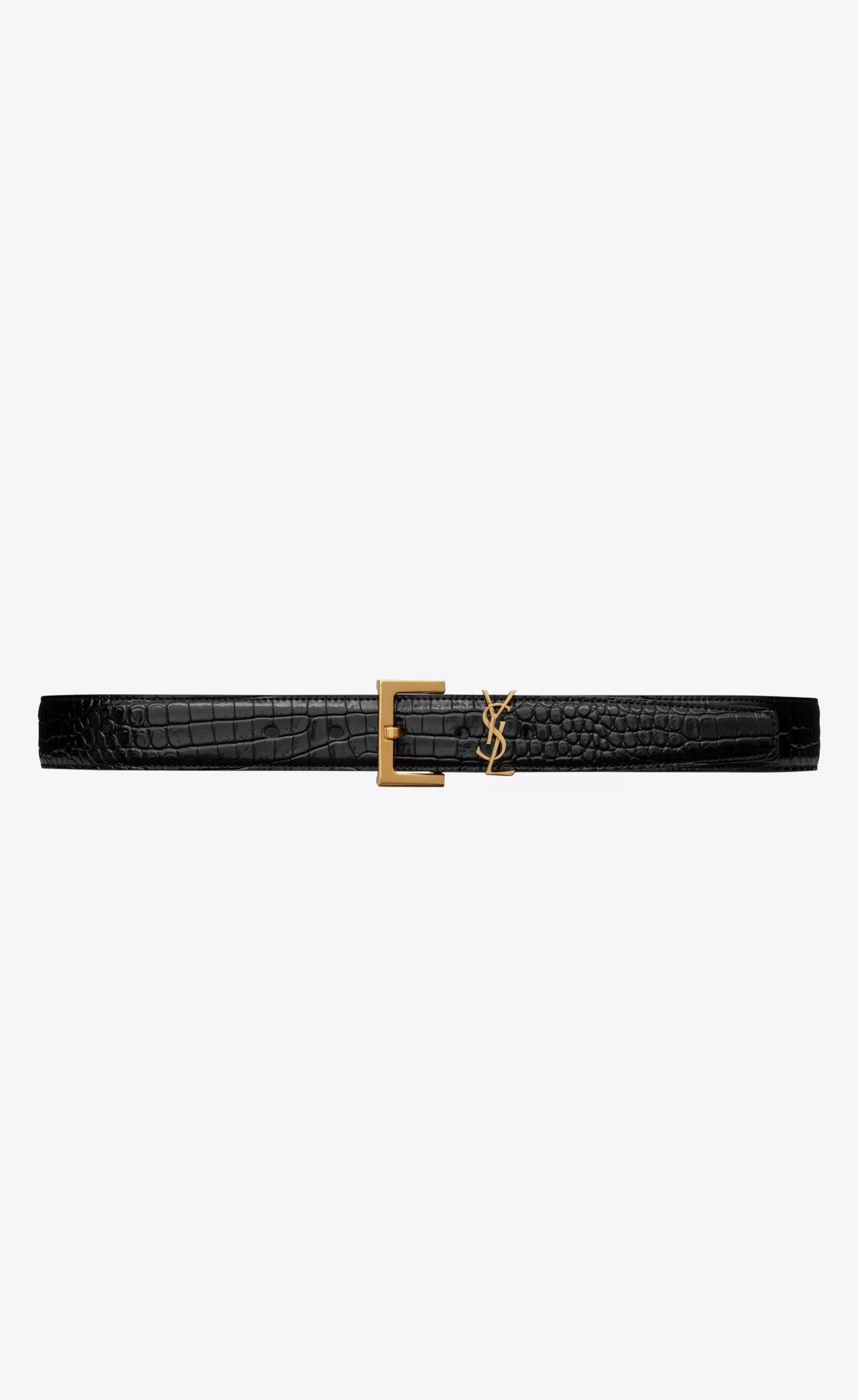 Women Saint Laurent BELTS^CASSANDRE BELT WITH SQUARE BUCKLE IN SHINY CROCODILE-EMBOSSED LEATHER | | YSL.com