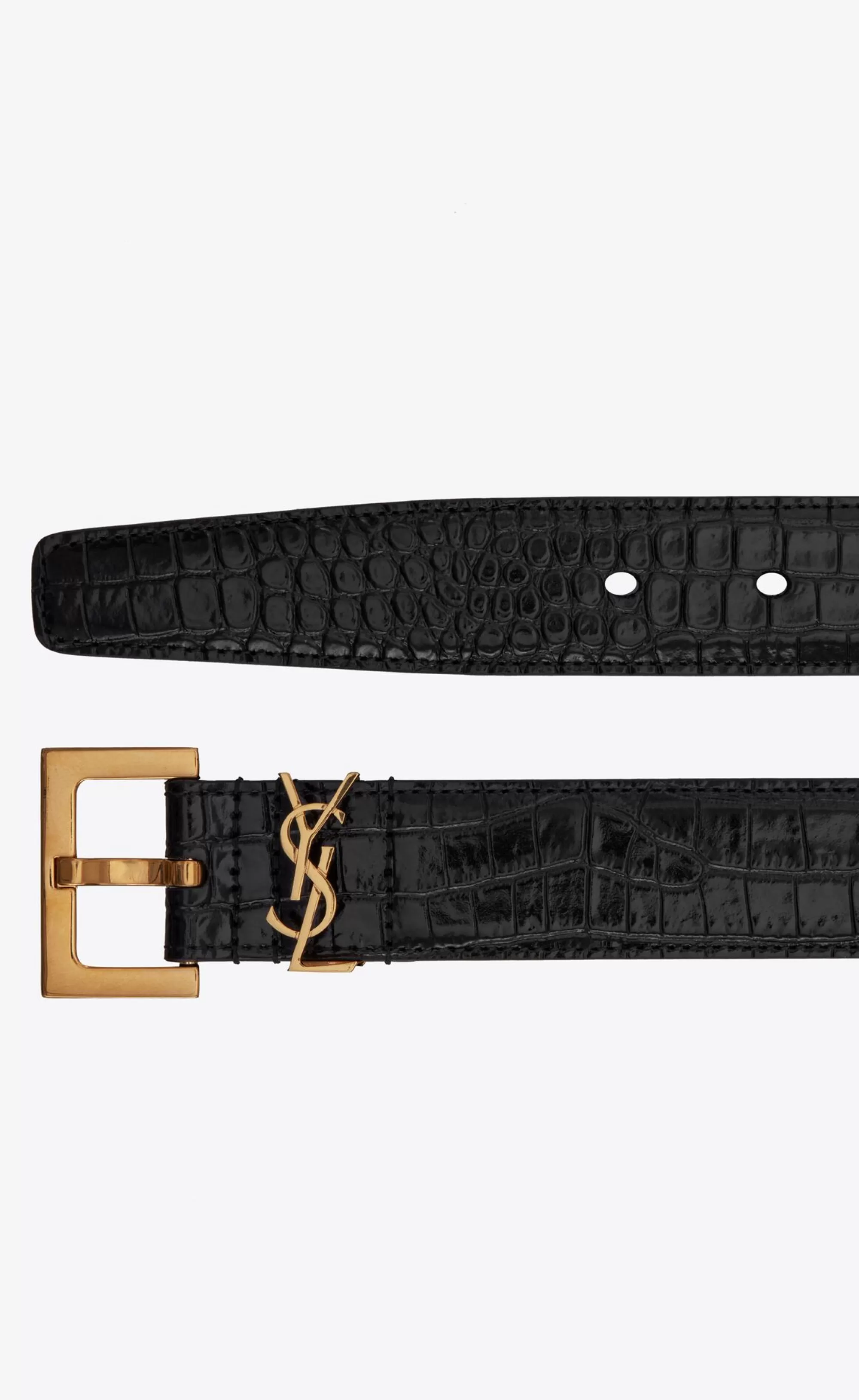Women Saint Laurent BELTS^CASSANDRE BELT WITH SQUARE BUCKLE IN SHINY CROCODILE-EMBOSSED LEATHER | | YSL.com