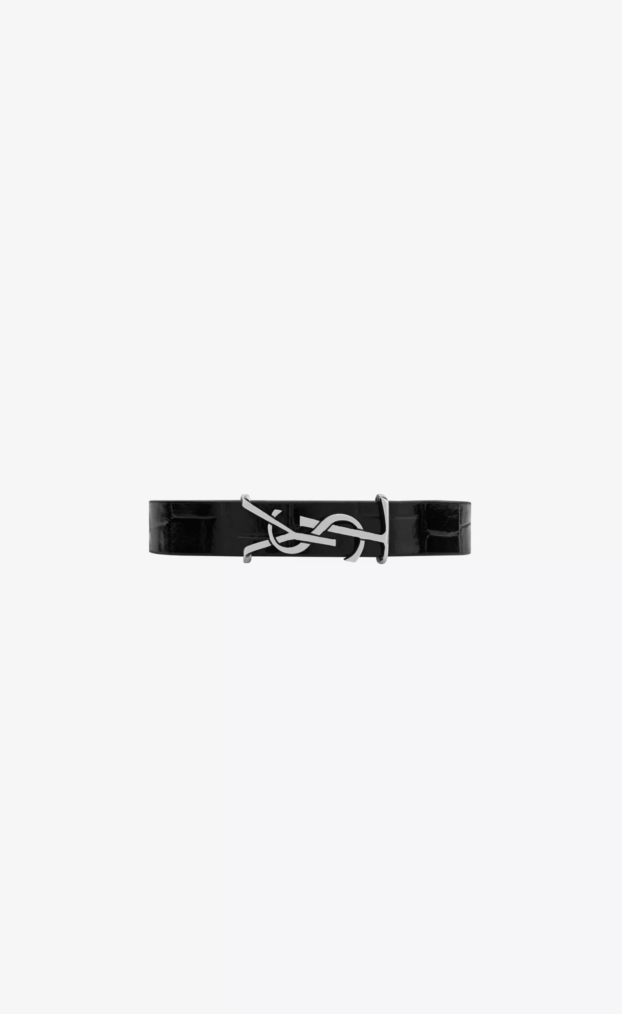 Saint Laurent Leather bracelets^CASSANDRE Bracelet In Leather And Metal | | YSL.com