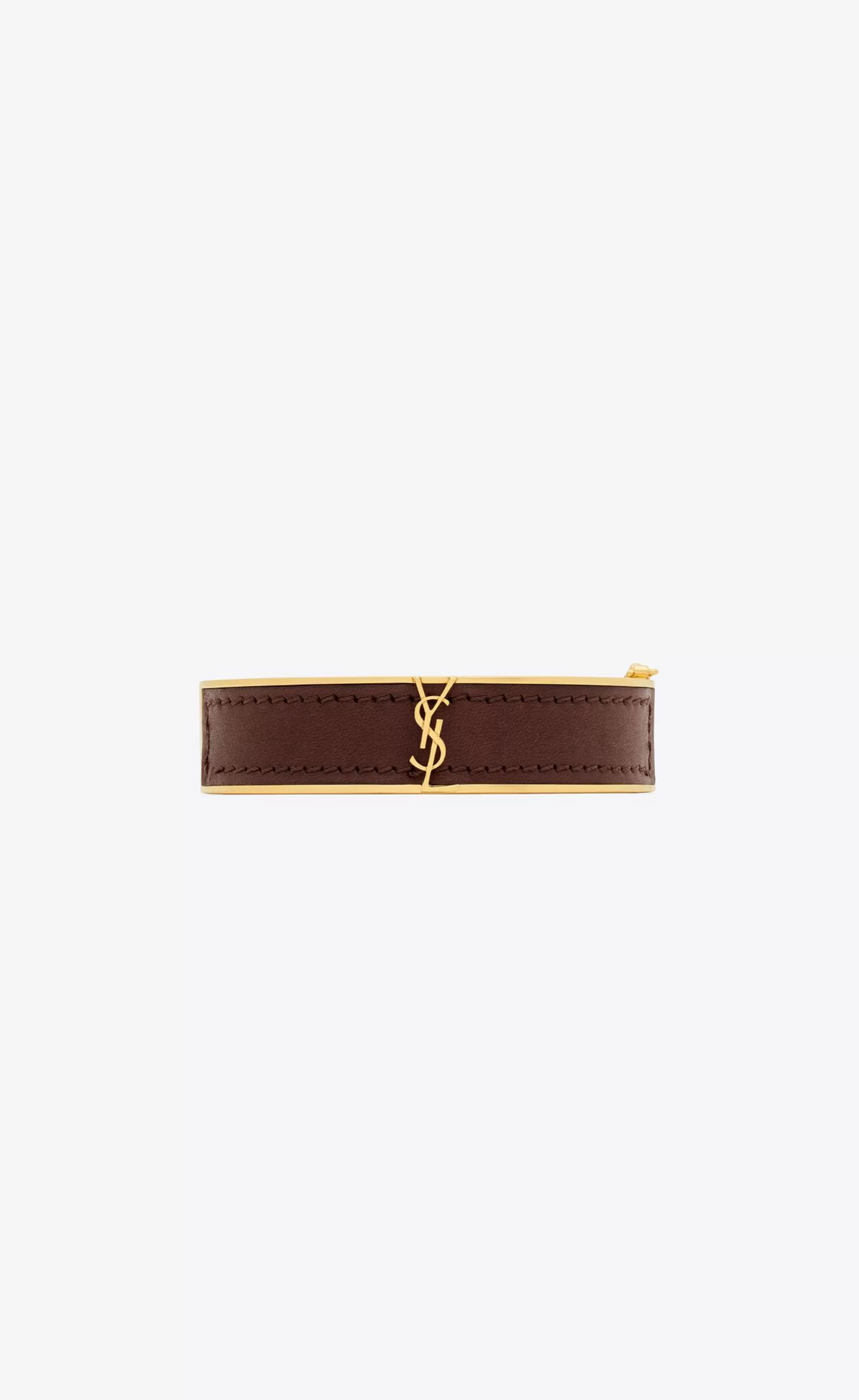 Women Saint Laurent CUFFS AND BRACELETS^CASSANDRE Bracelet In Metal And Leather | | YSL.com