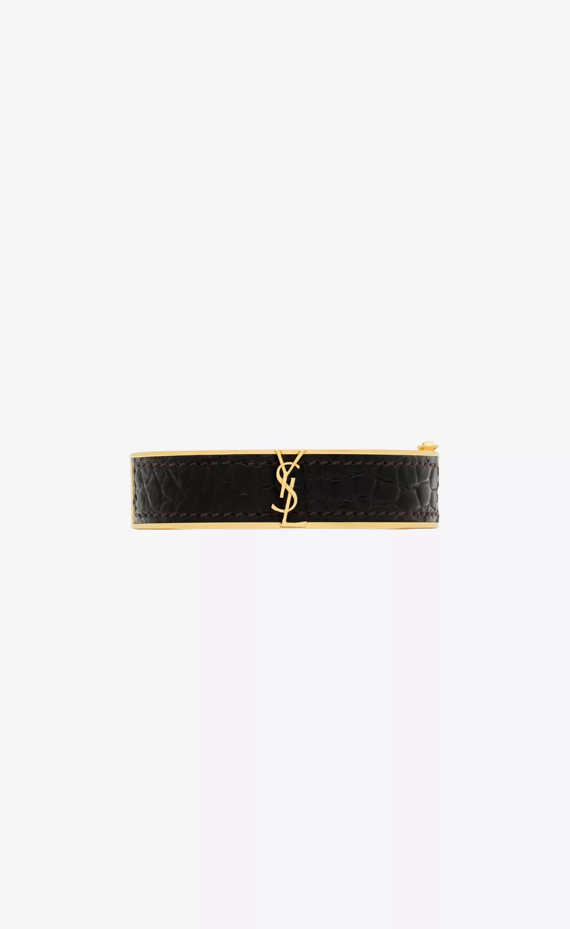 Women Saint Laurent CUFFS AND BRACELETS^CASSANDRE Bracelet In Metal And Leather | | YSL.com