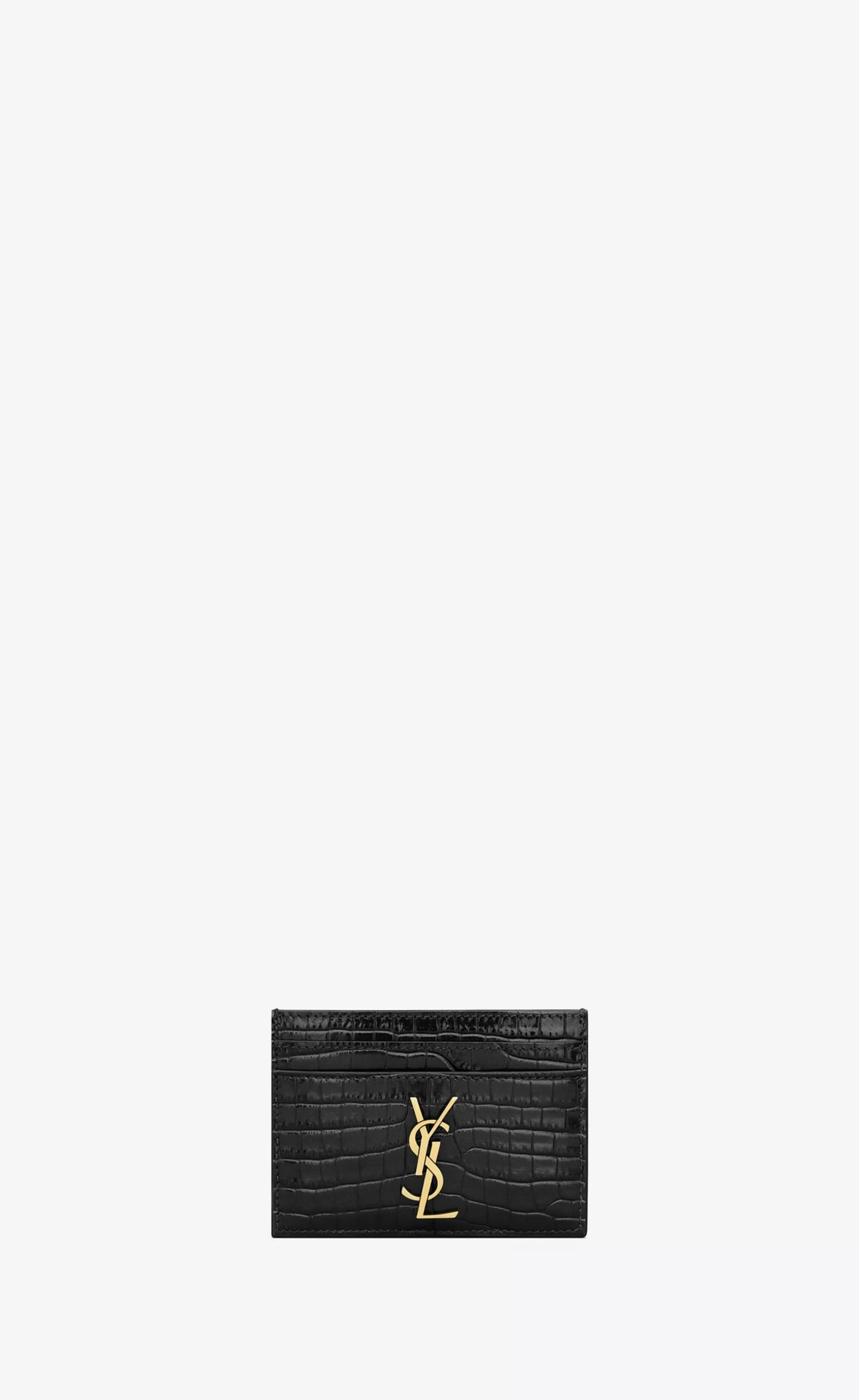 Women Saint Laurent CARD CASES^CASSANDRE Card Case In Crocodile-embossed Shiny Leather | | YSL.com