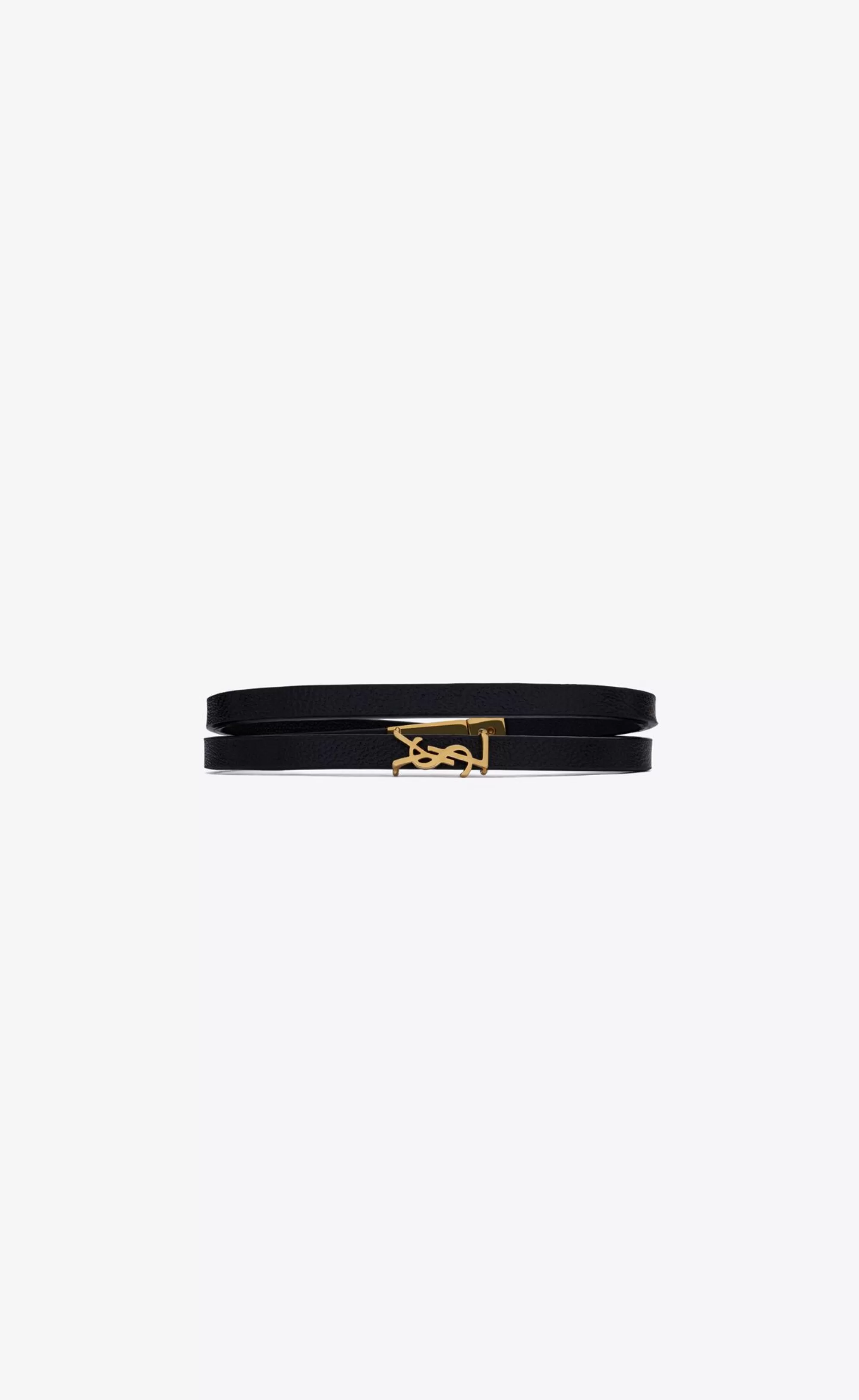 Women Saint Laurent Leather bracelets^CASSANDRE Double Wrap Bracelet In Leather And Metal | | YSL.com