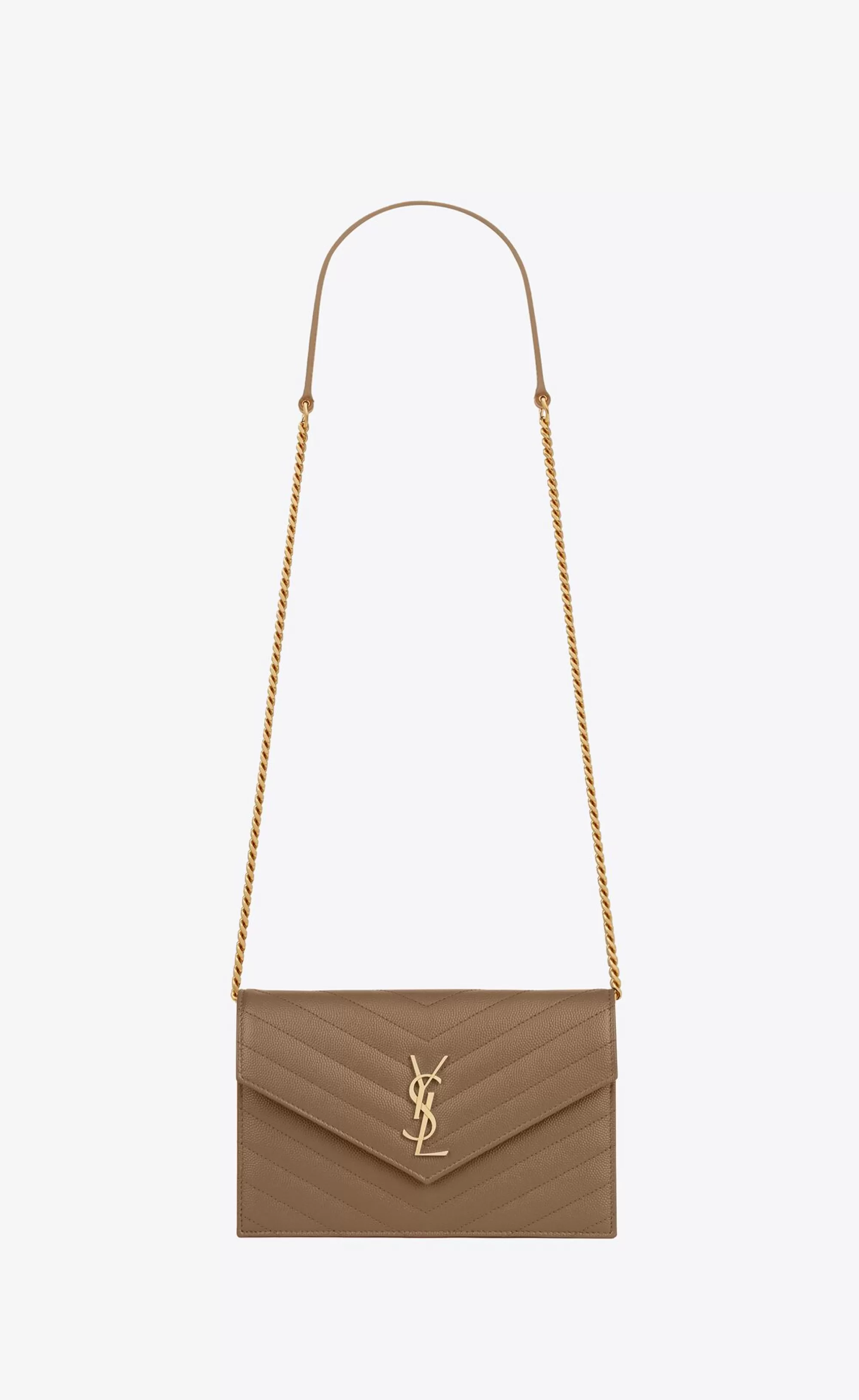 Women Saint Laurent CHAIN WALLETS | MINI BAGS^CASSANDRE ENVELOPE CHAIN WALLET IN GRAIN DE POUDRE LEATHER | | YSL.com