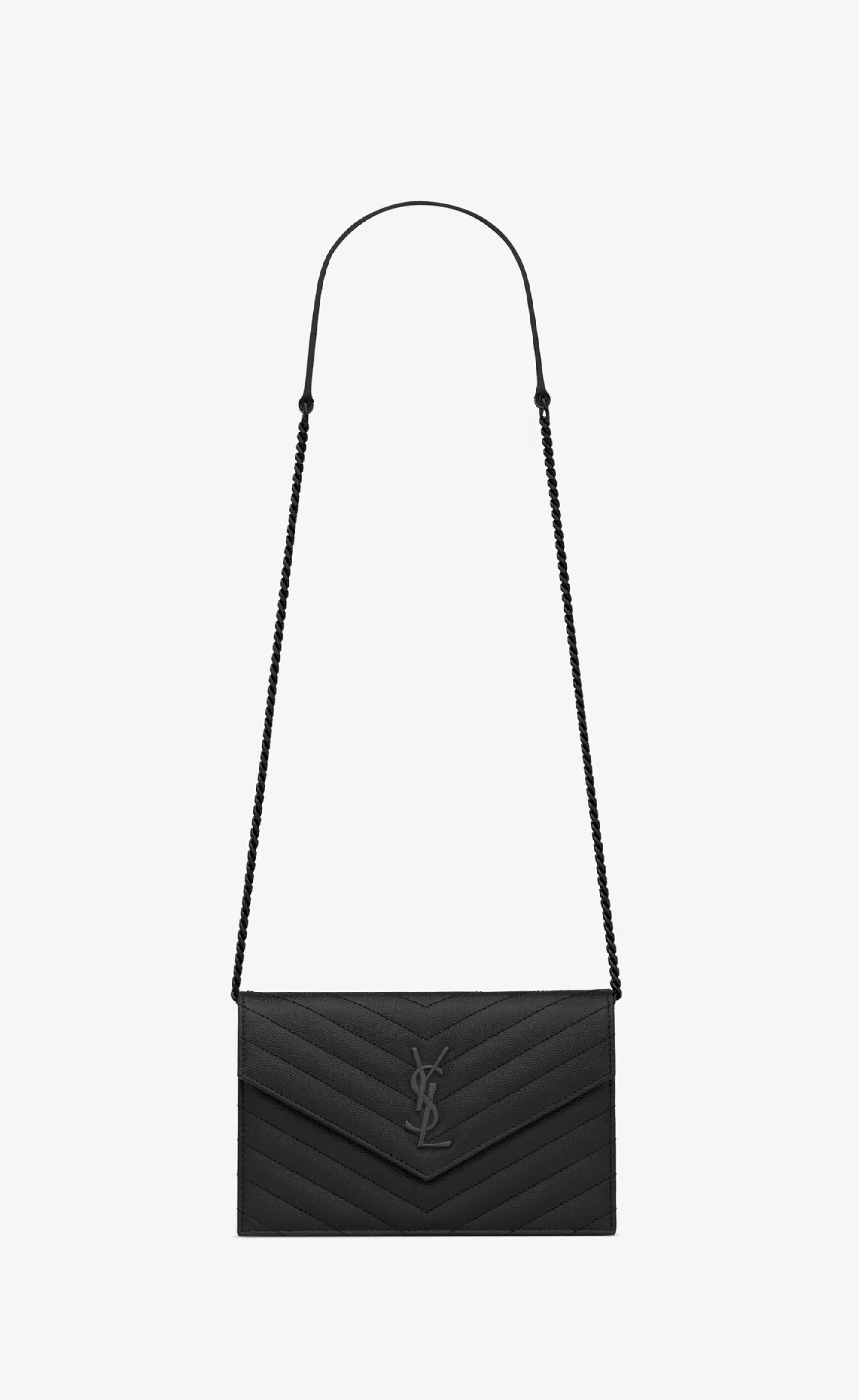 Women Saint Laurent CHAIN WALLETS | MINI BAGS^CASSANDRE ENVELOPE CHAIN WALLET IN GRAIN DE POUDRE LEATHER | | YSL.com