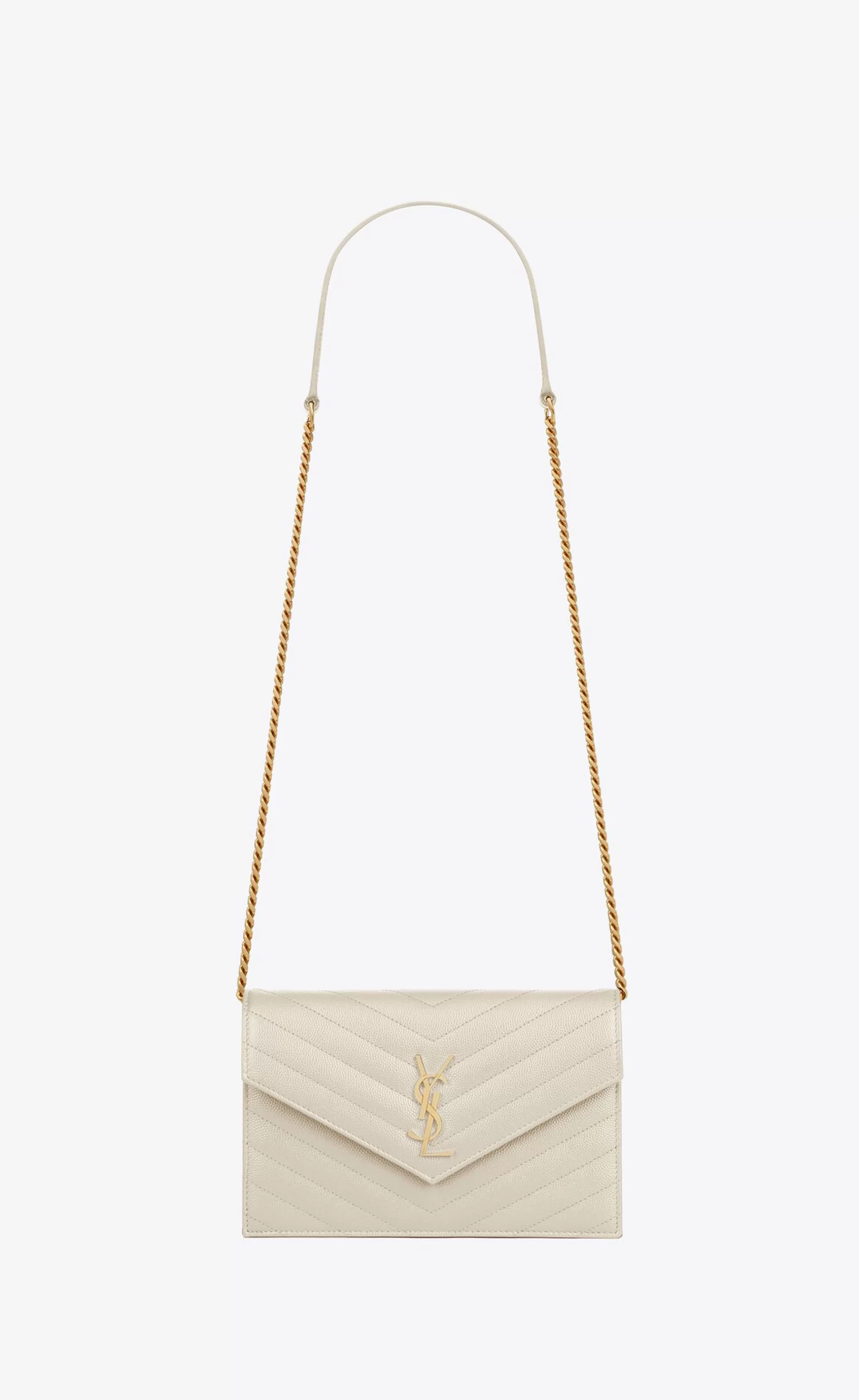 Women Saint Laurent CHAIN WALLETS | MINI BAGS^CASSANDRE ENVELOPE CHAIN WALLET IN GRAIN DE POUDRE LEATHER | | YSL.com