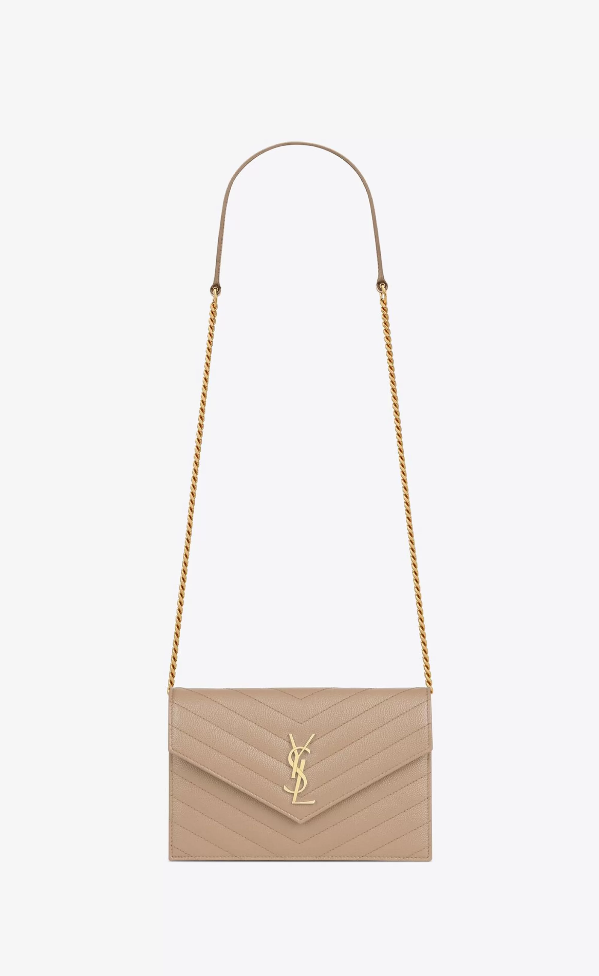 Women Saint Laurent CHAIN WALLETS | MINI BAGS^CASSANDRE ENVELOPE CHAIN WALLET IN GRAIN DE POUDRE LEATHER | | YSL.com