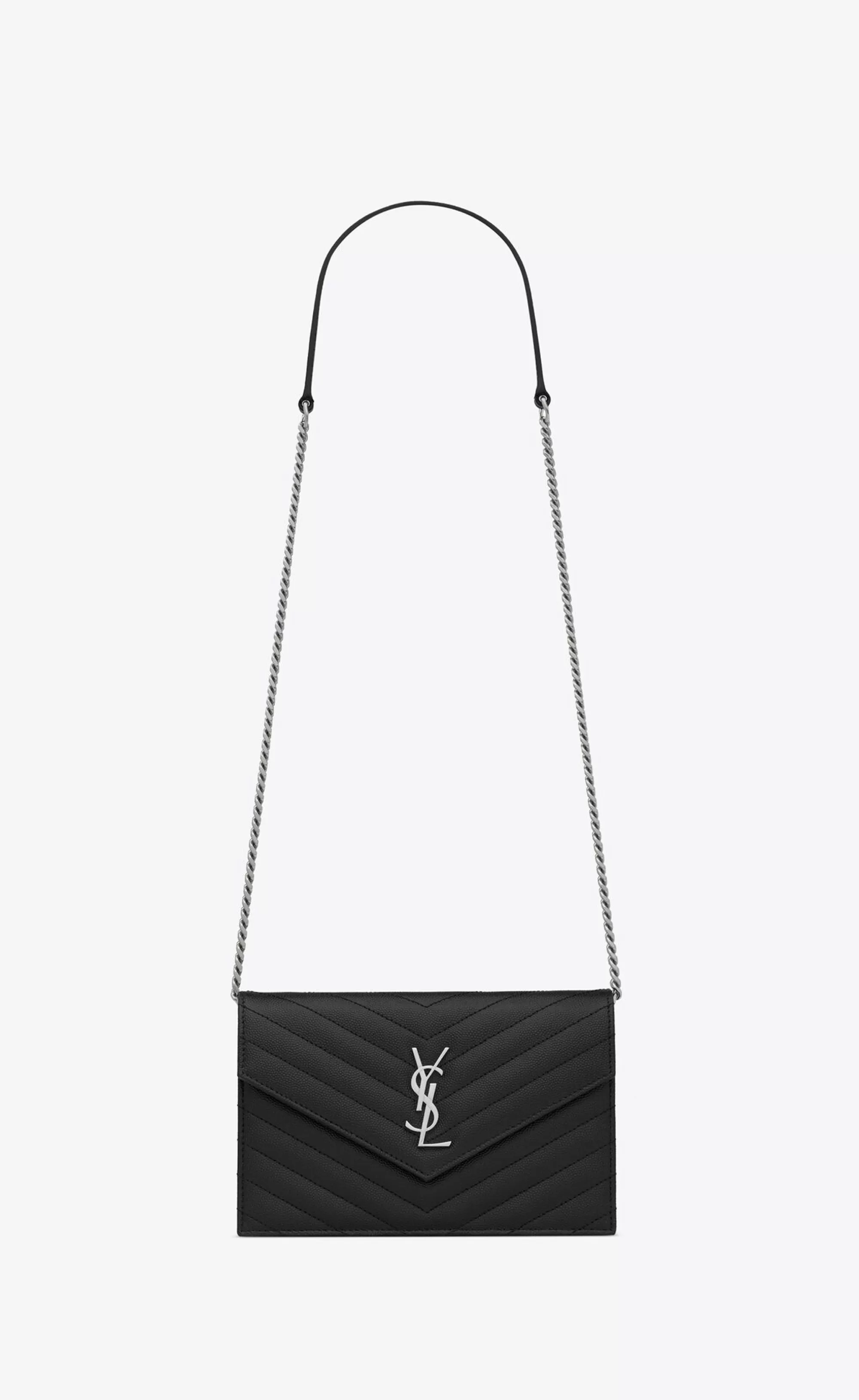 Women Saint Laurent CHAIN WALLETS | MINI BAGS^CASSANDRE ENVELOPE CHAIN WALLET IN GRAIN DE POUDRE LEATHER | | YSL.com