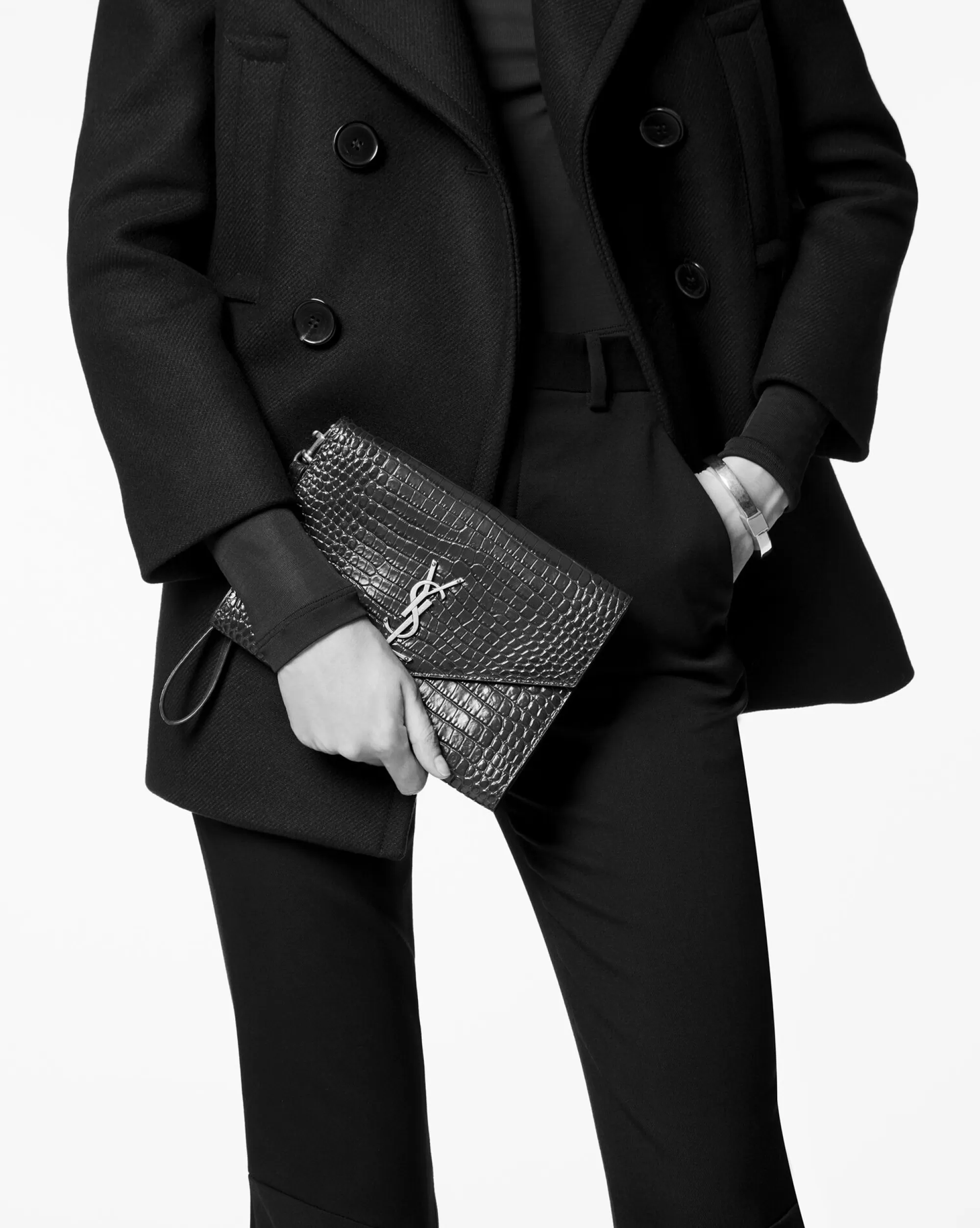 Women Saint Laurent pouches^CASSANDRE Flap Pouch In Crocodile-embossed Shiny Leather | | YSL.com