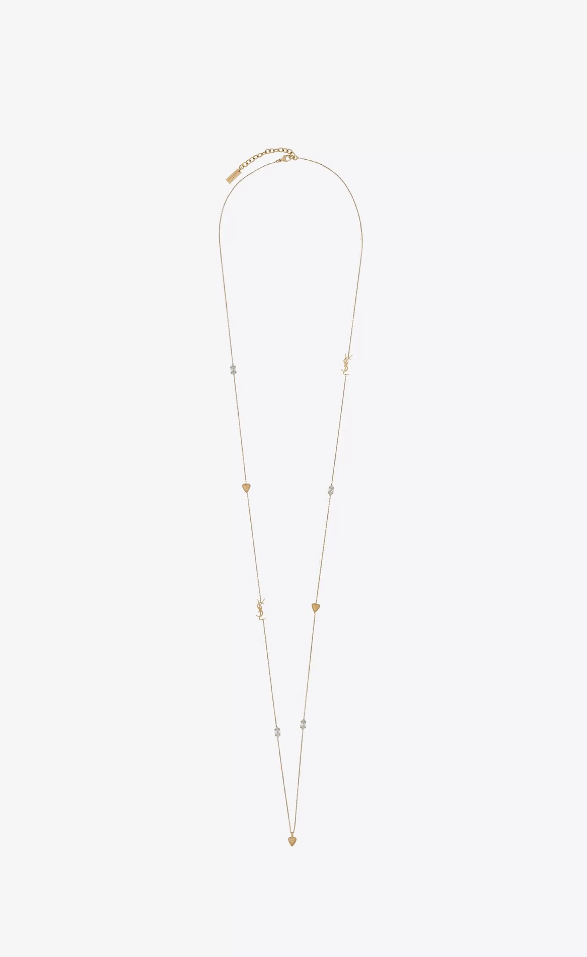 Women Saint Laurent NECKLACES^CASSANDRE, Heart And Rhinestone Long Necklace In Metal | | YSL.com