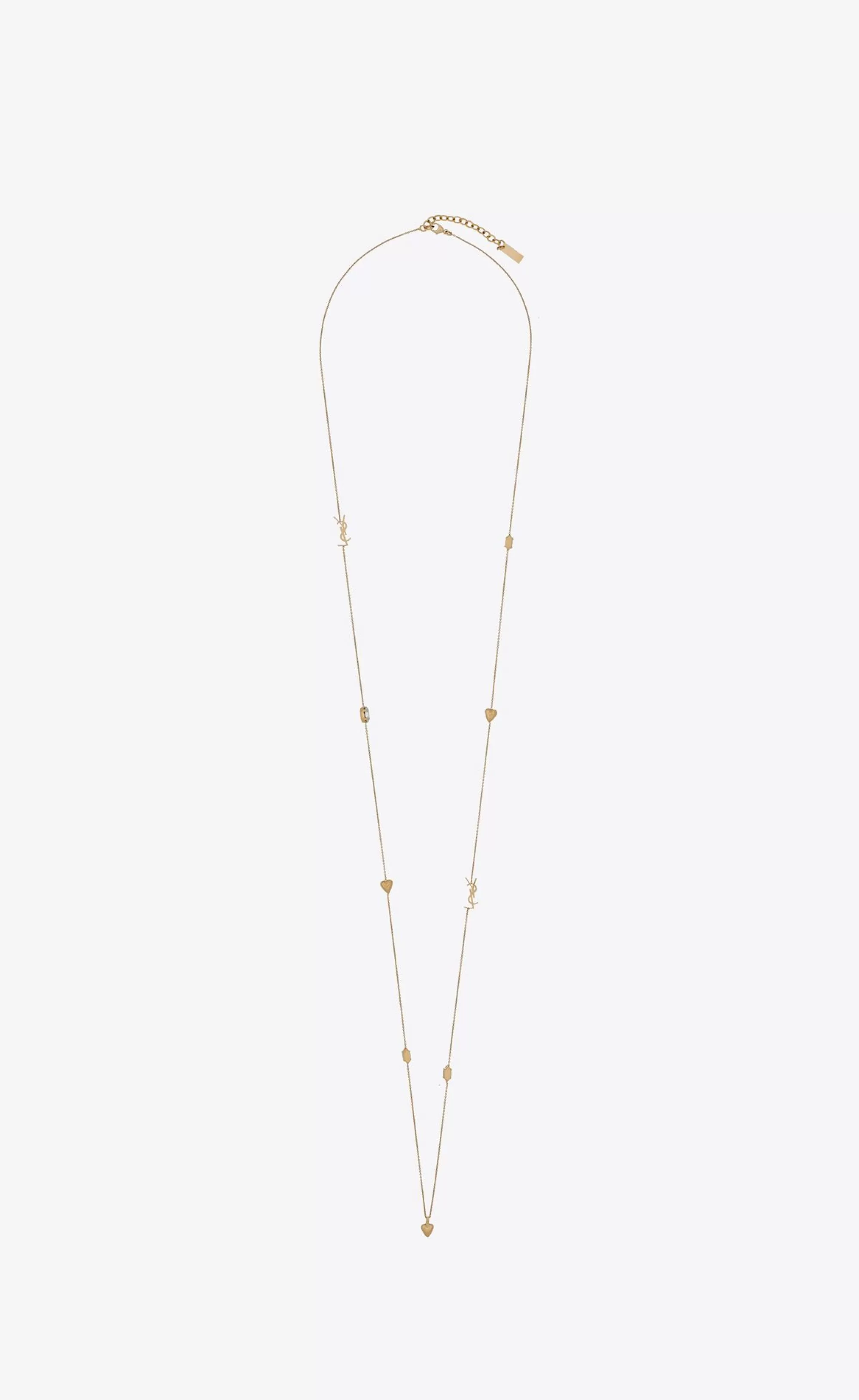 Women Saint Laurent NECKLACES^CASSANDRE, Heart And Rhinestone Long Necklace In Metal | | YSL.com