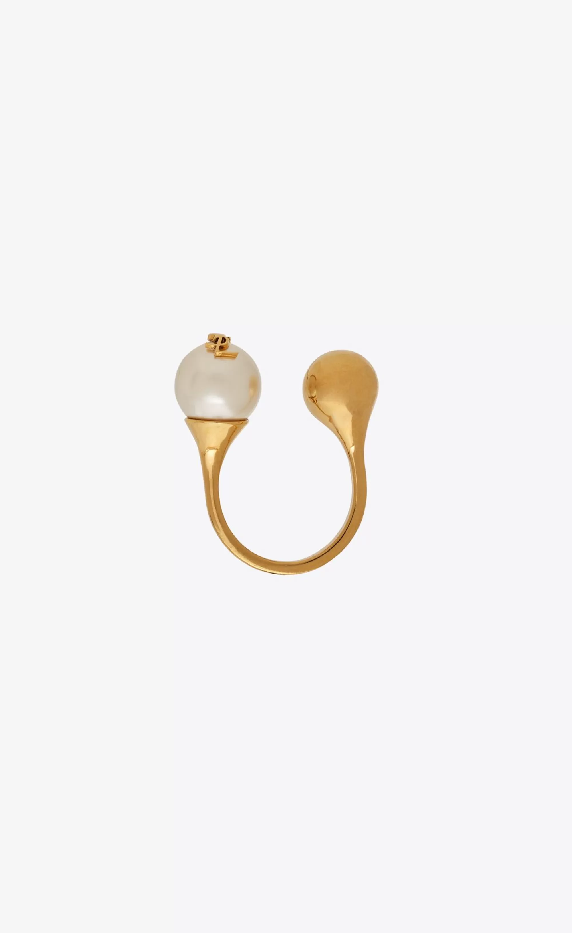 Women Saint Laurent RINGS^CASSANDRE Pearl And Ball Ring In Metal | | YSL.com