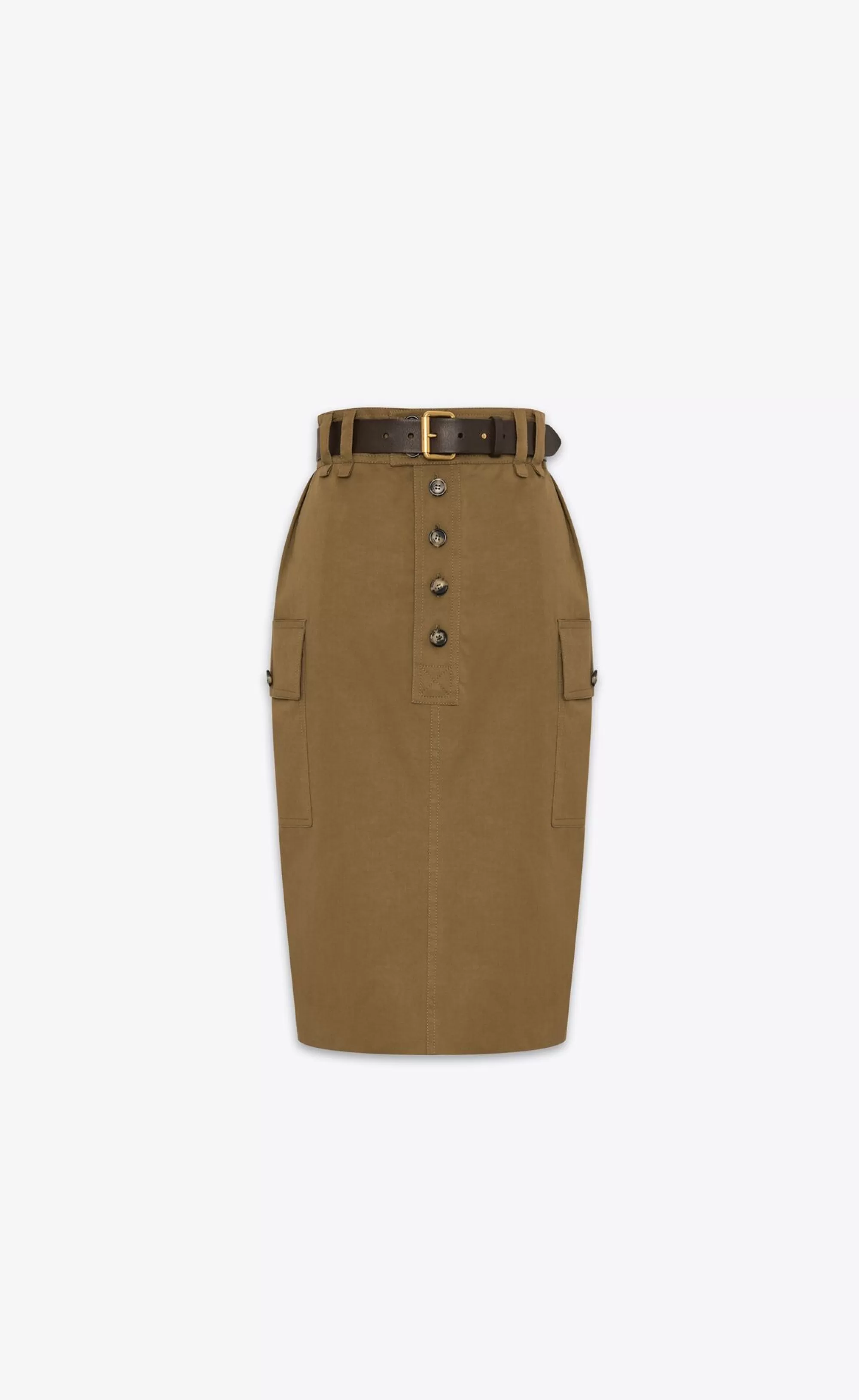 Women Saint Laurent SKIRTS^CASSANDRE Pencil Skirt In Cotton Twill | | YSL.com