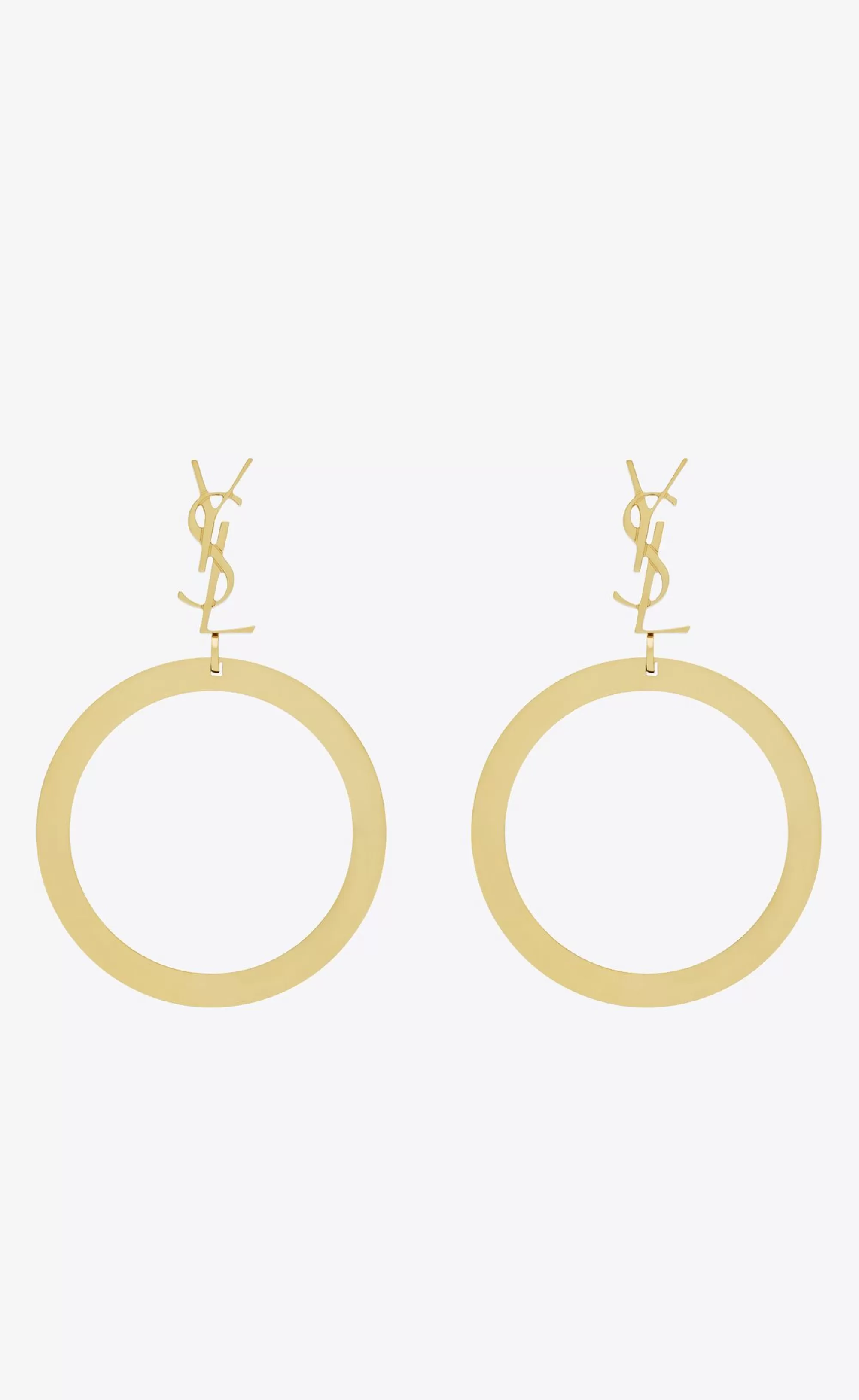 Women Saint Laurent EARRINGS^CASSANDRE Pendant Hoop Earrings In Metal | | YSL.com