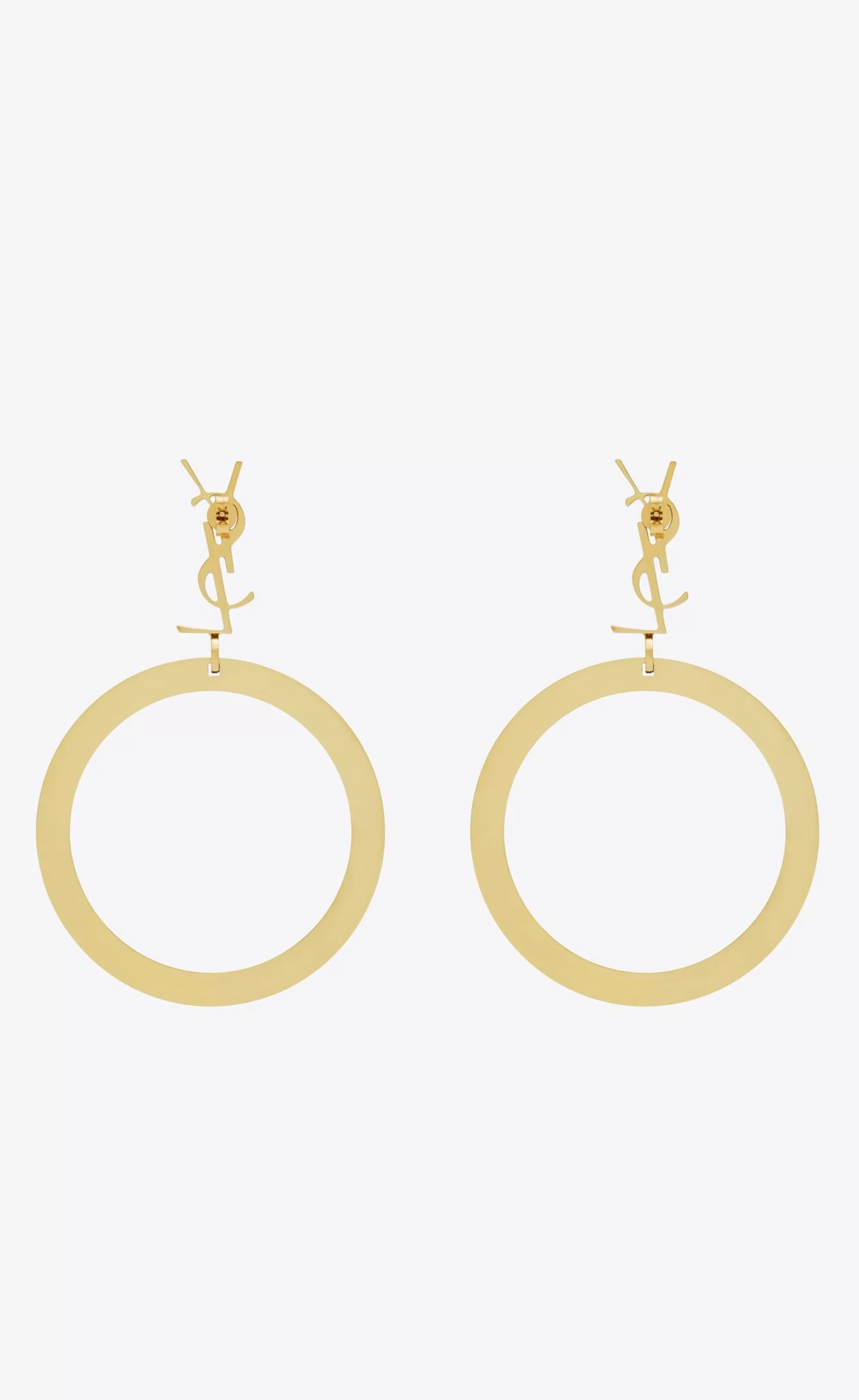 Women Saint Laurent EARRINGS^CASSANDRE Pendant Hoop Earrings In Metal | | YSL.com