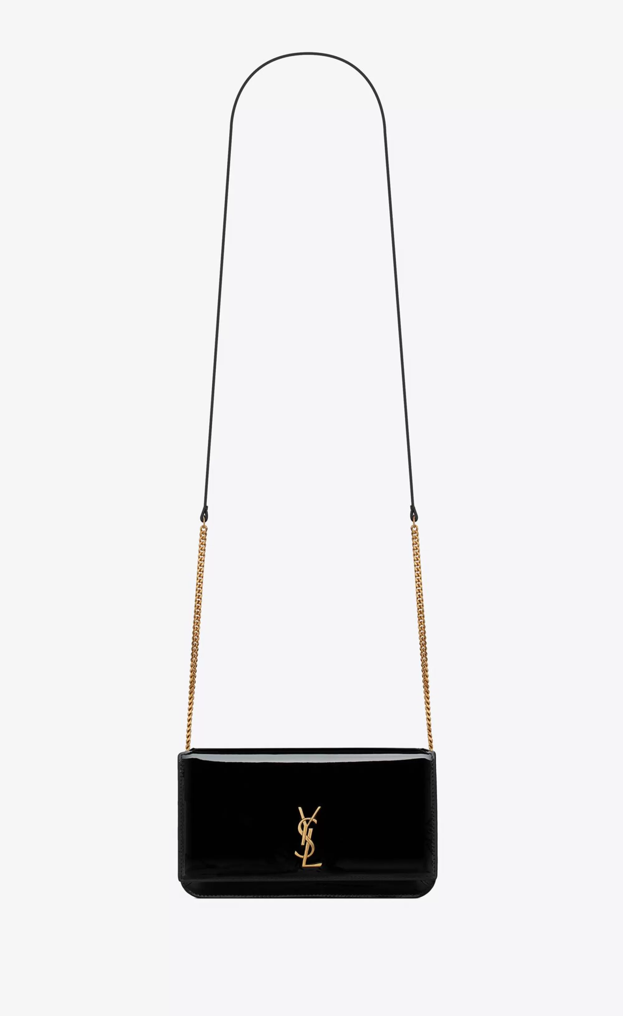 Women Saint Laurent CHAIN WALLETS | MINI BAGS^CASSANDRE Phone Holder IN PATENT LEATHER | | YSL.com