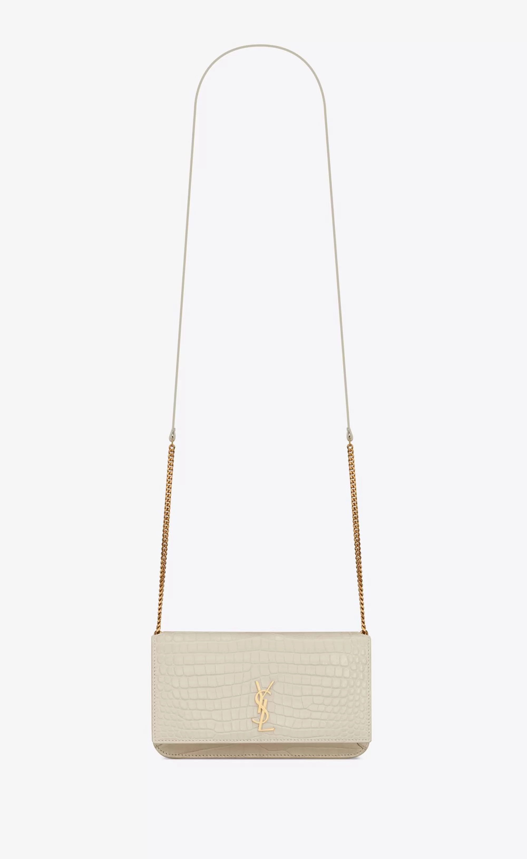 Women Saint Laurent SMALL ACCESSORIES | CHAIN WALLETS^CASSANDRE Phone Holder In SHINY Crocodile-embossed Leather | | YSL.com