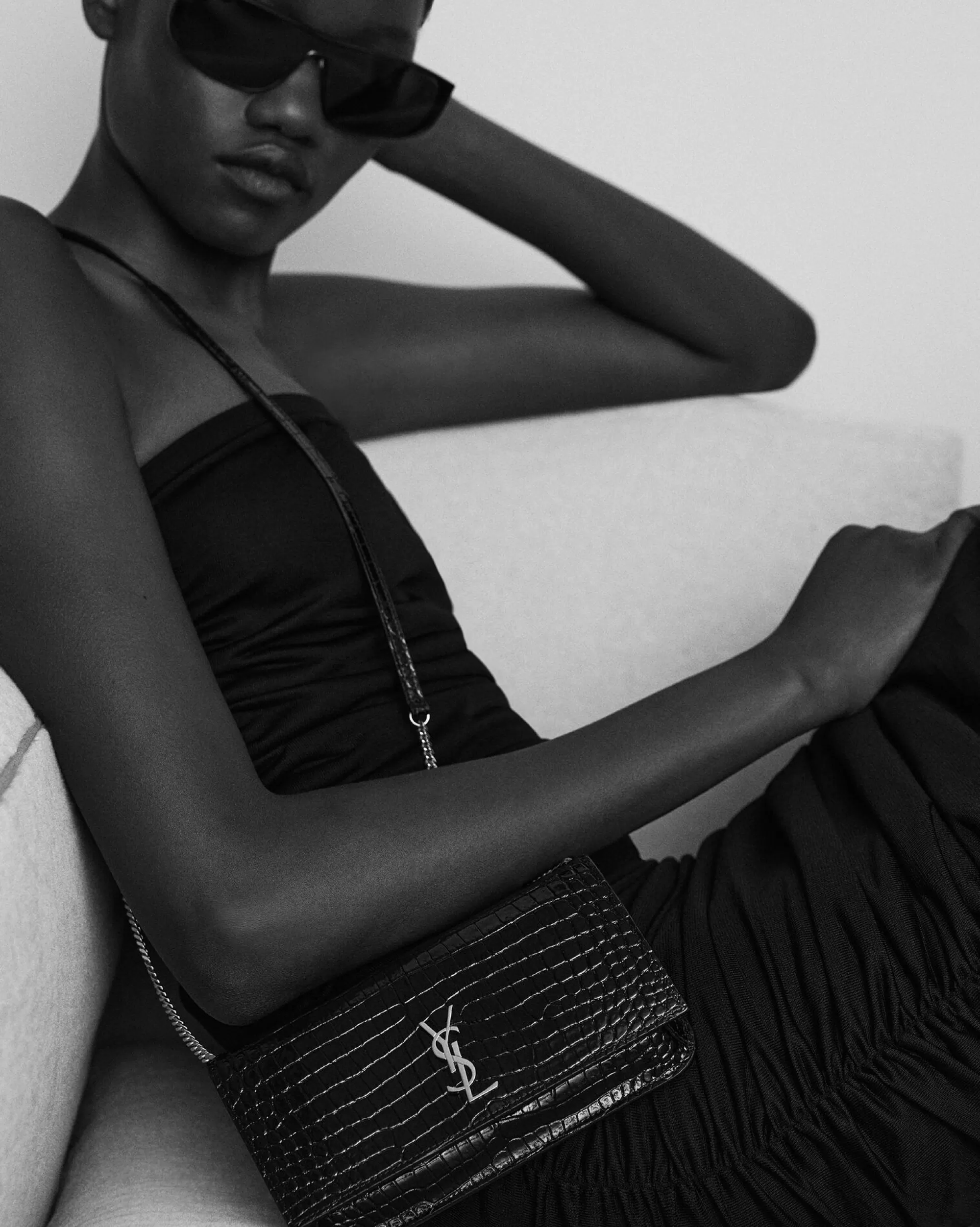 Women Saint Laurent SMALL ACCESSORIES | CHAIN WALLETS^CASSANDRE Phone Holder In SHINY Crocodile-embossed Leather | | YSL.com
