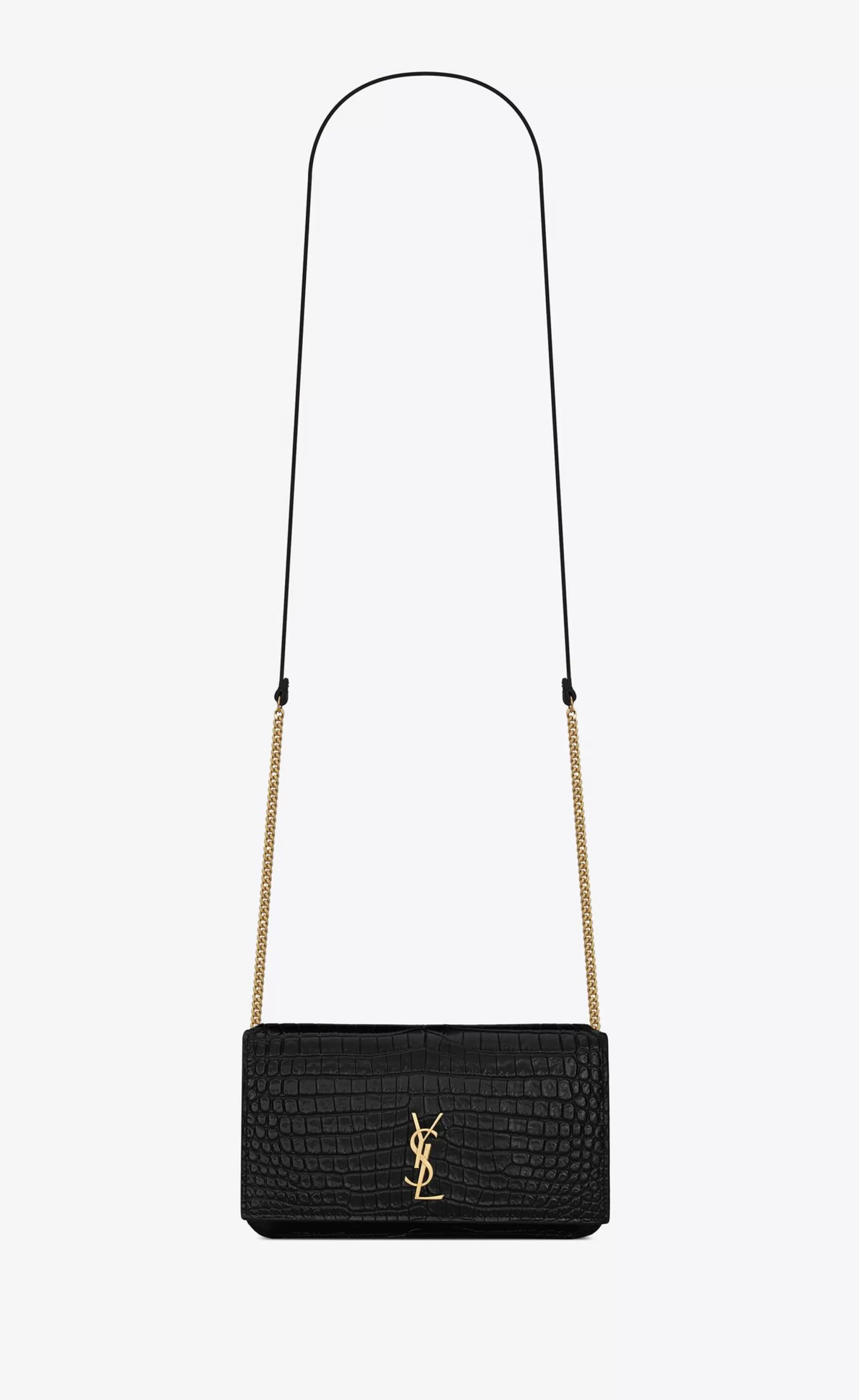 Women Saint Laurent SMALL ACCESSORIES | CHAIN WALLETS^CASSANDRE Phone Holder In SHINY Crocodile-embossed Leather | | YSL.com