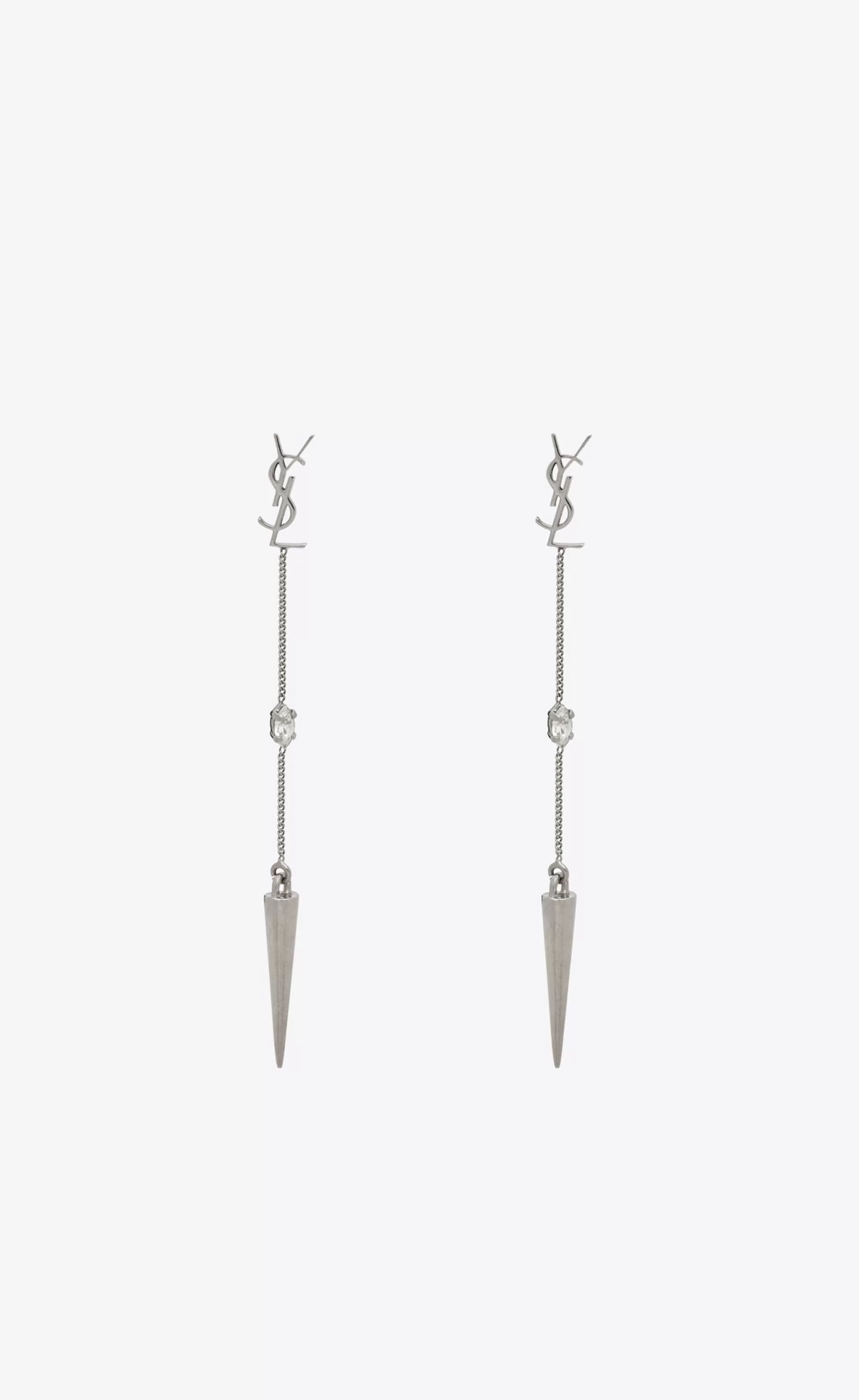 Women Saint Laurent EARRINGS^CASSANDRE Rhinestone Spike Earrings In Metal | | YSL.com