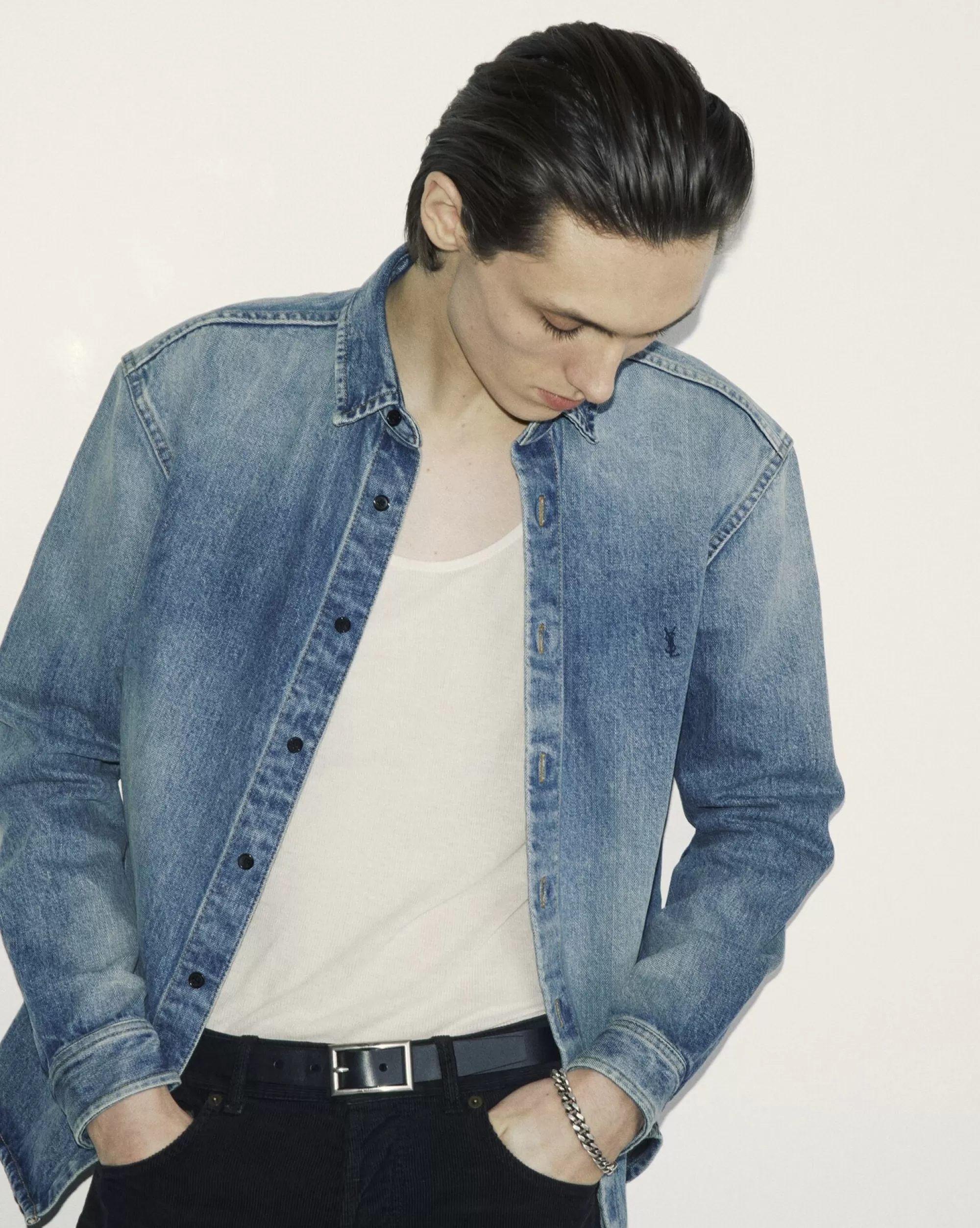 Women Saint Laurent SHIRTS | Denim^CASSANDRE Shirt In Beach Blue Denim | | YSL.com