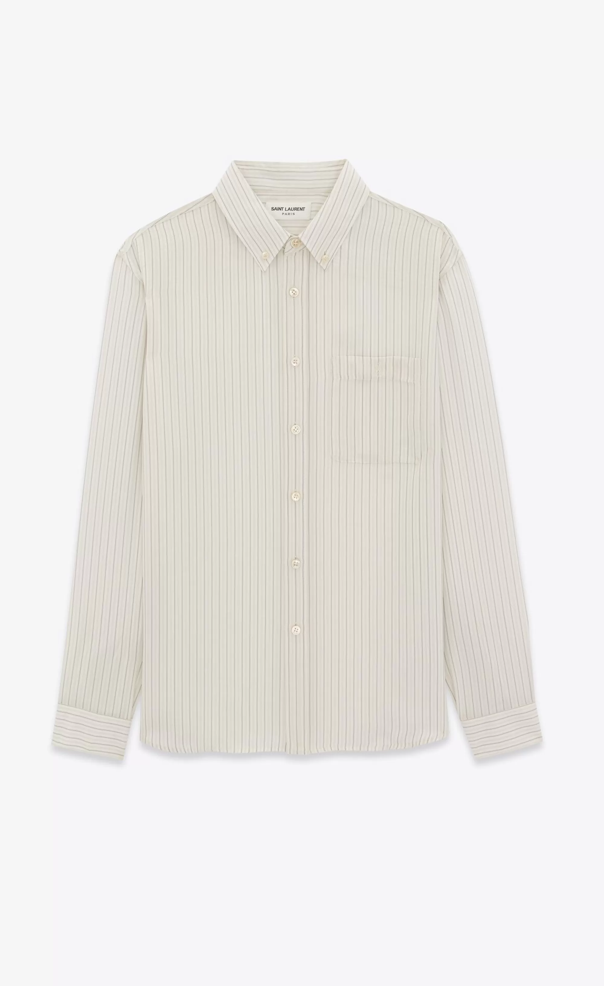 Saint Laurent ALL READY TO WEAR | SHIRTS^CASSANDRE SHIRT IN STRIPED Silk Satin | | YSL.com