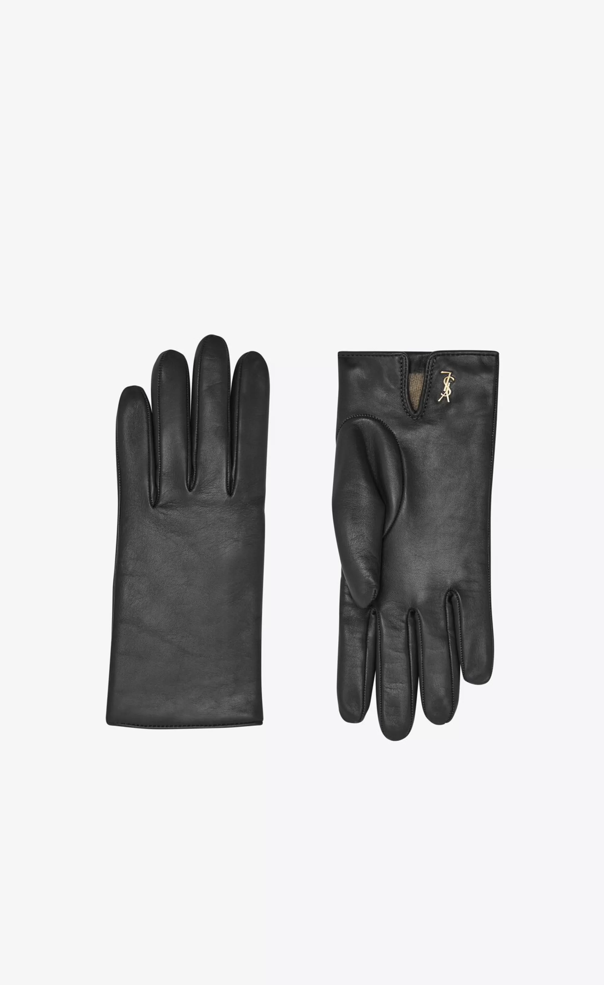 Women Saint Laurent HATS AND GLOVES^CASSANDRE Short Gloves In Lambskin And Cashmere | | YSL.com