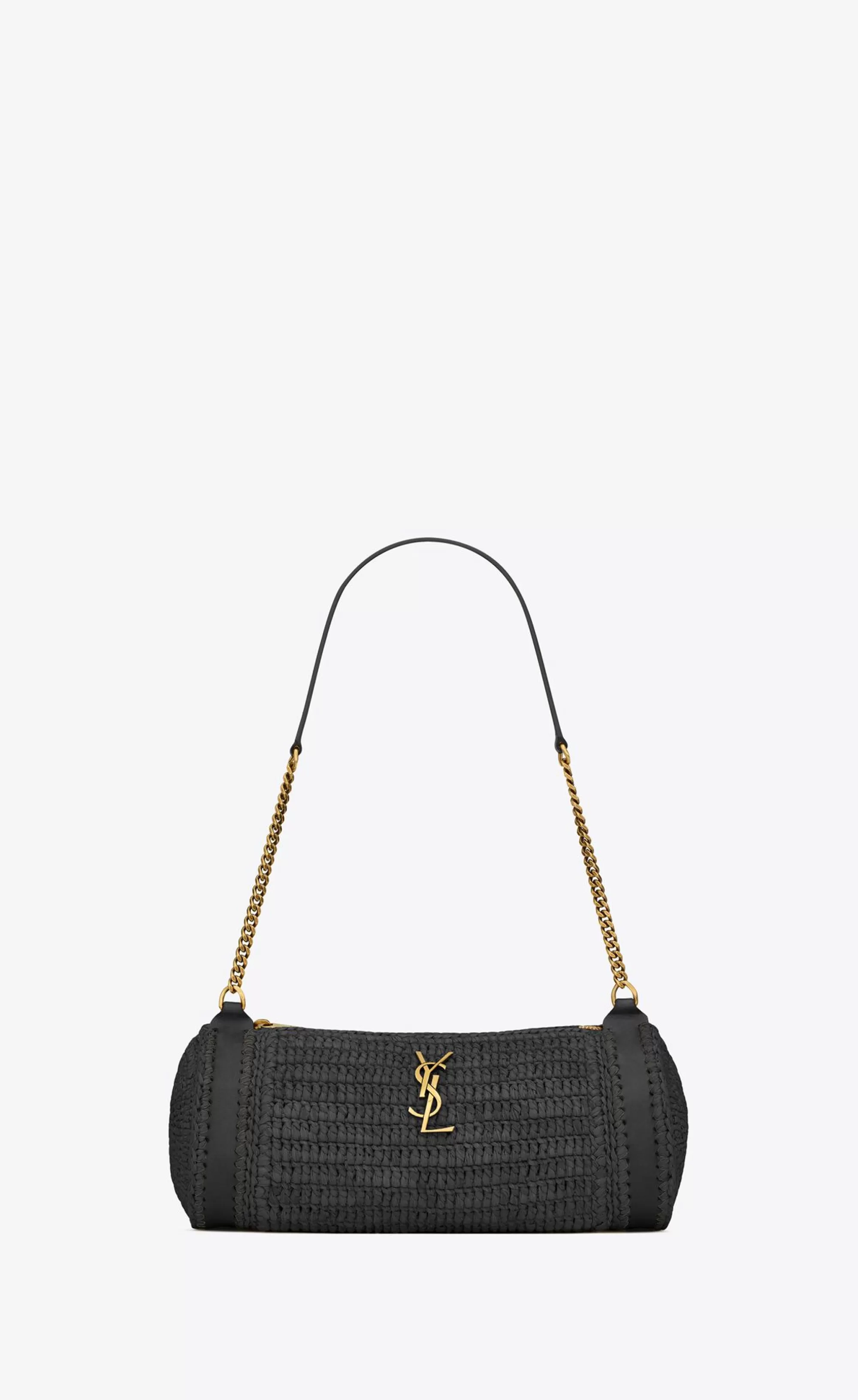 Women Saint Laurent MINI BAGS^CASSANDRE Small Cylinder Bag In Raffia And Vegetable-tanned Leather | | YSL.com