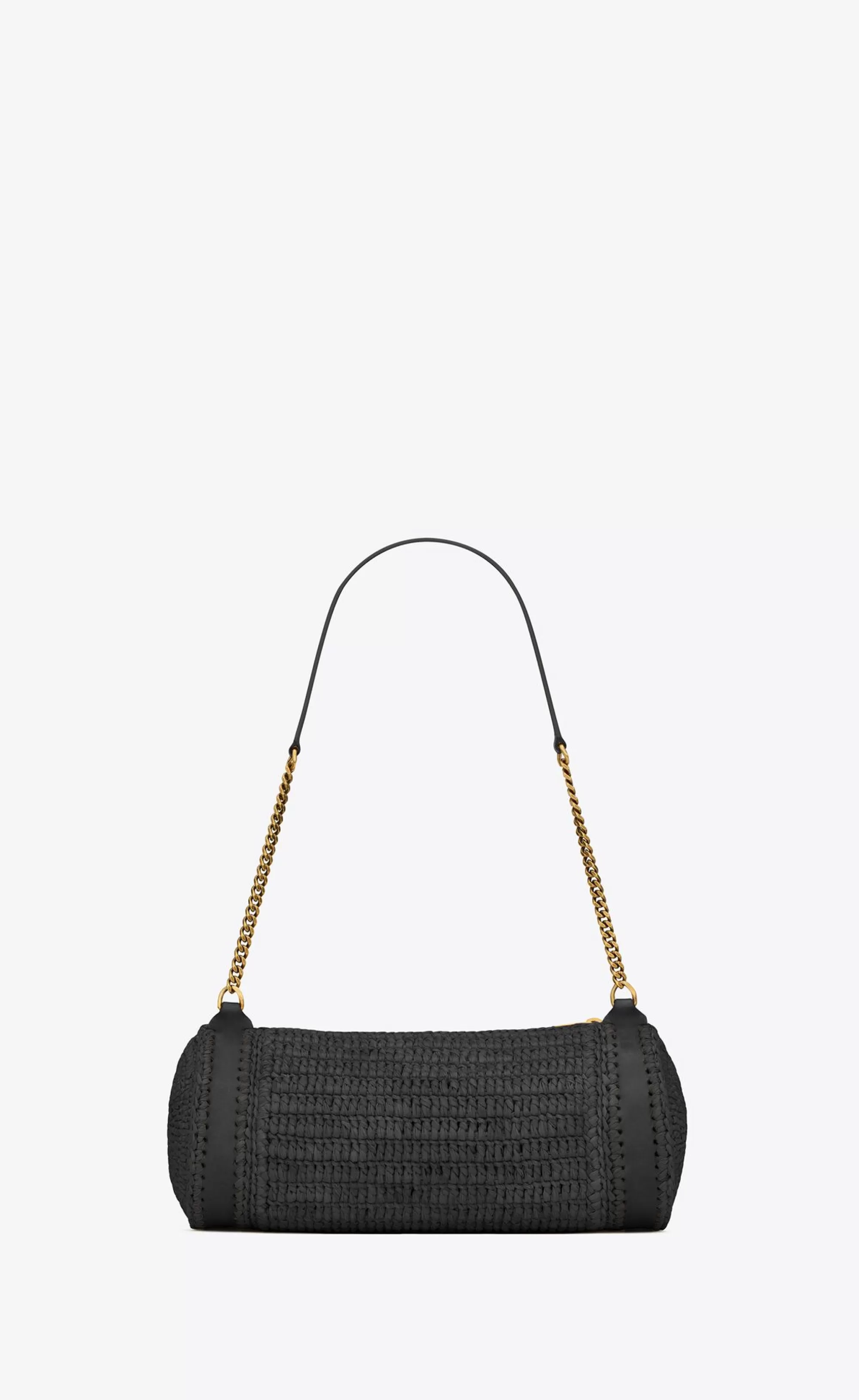 Women Saint Laurent MINI BAGS^CASSANDRE Small Cylinder Bag In Raffia And Vegetable-tanned Leather | | YSL.com