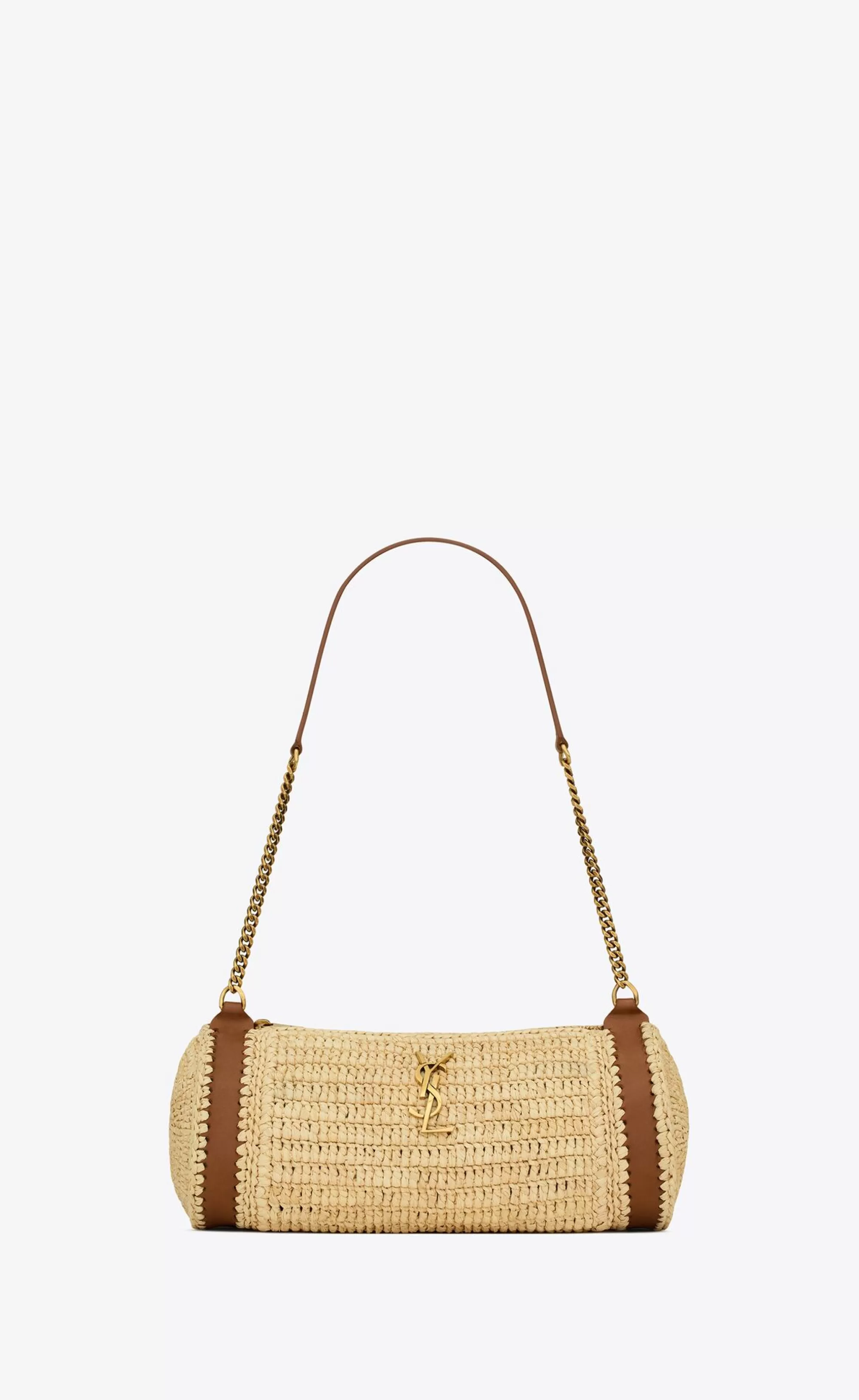 Women Saint Laurent MINI BAGS^Cassandre Small Cylindric Bag In Raffia And Vegetable-tanned Leather | | YSL.com