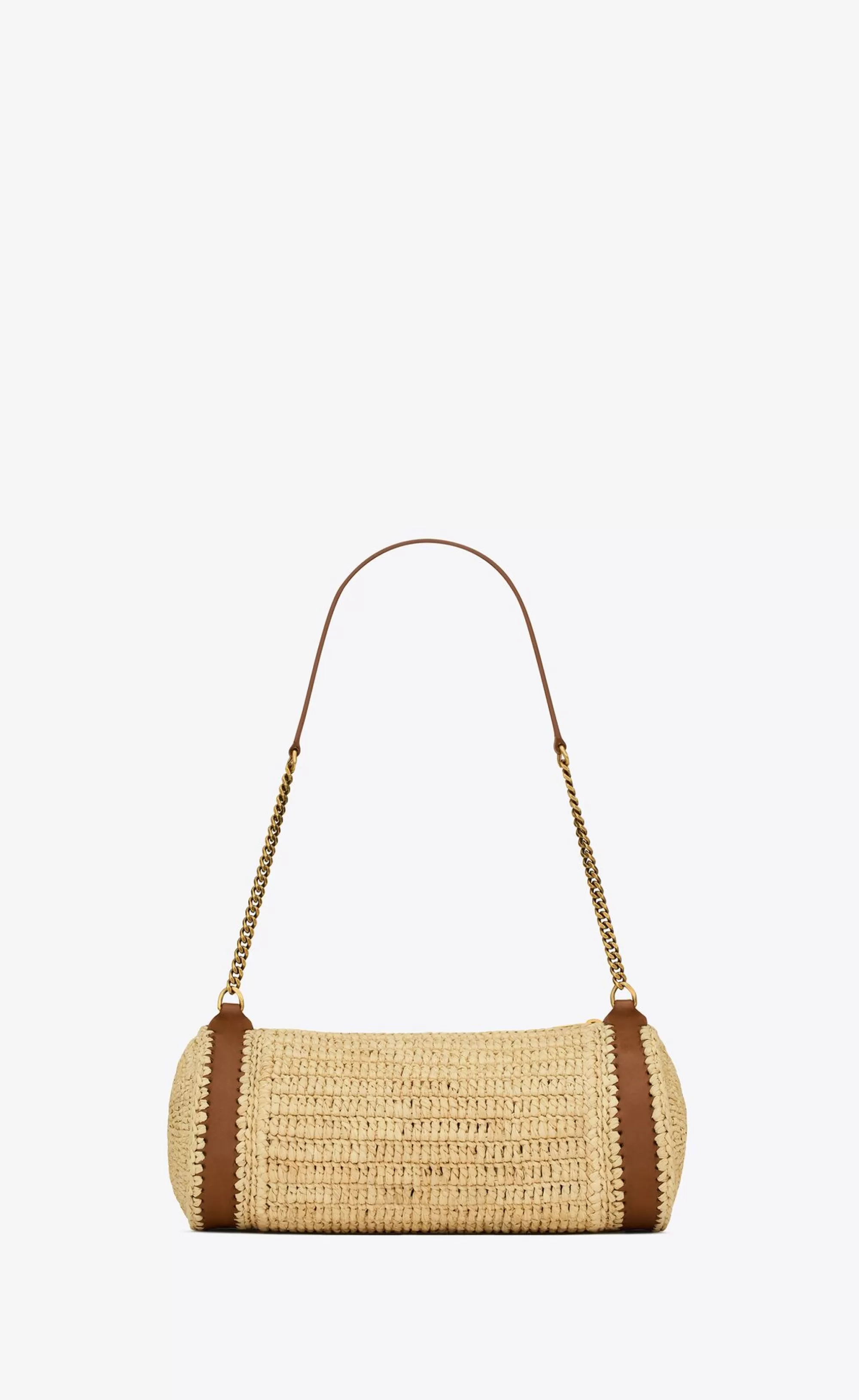 Women Saint Laurent MINI BAGS^Cassandre Small Cylindric Bag In Raffia And Vegetable-tanned Leather | | YSL.com