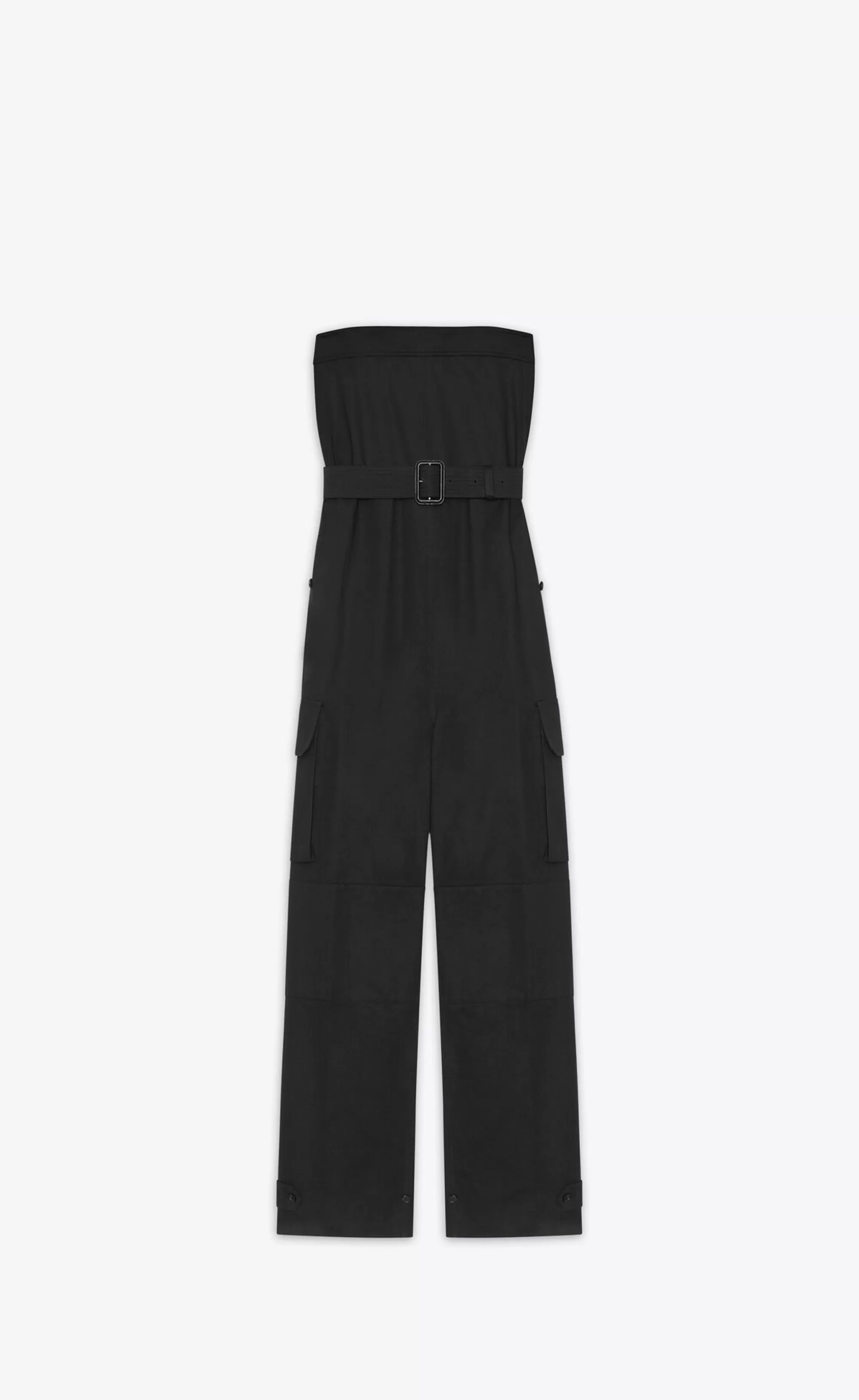 Women Saint Laurent JUMPSUITS^CASSANDRE Strapless Jumpsuit In Cotton Drill | | YSL.com