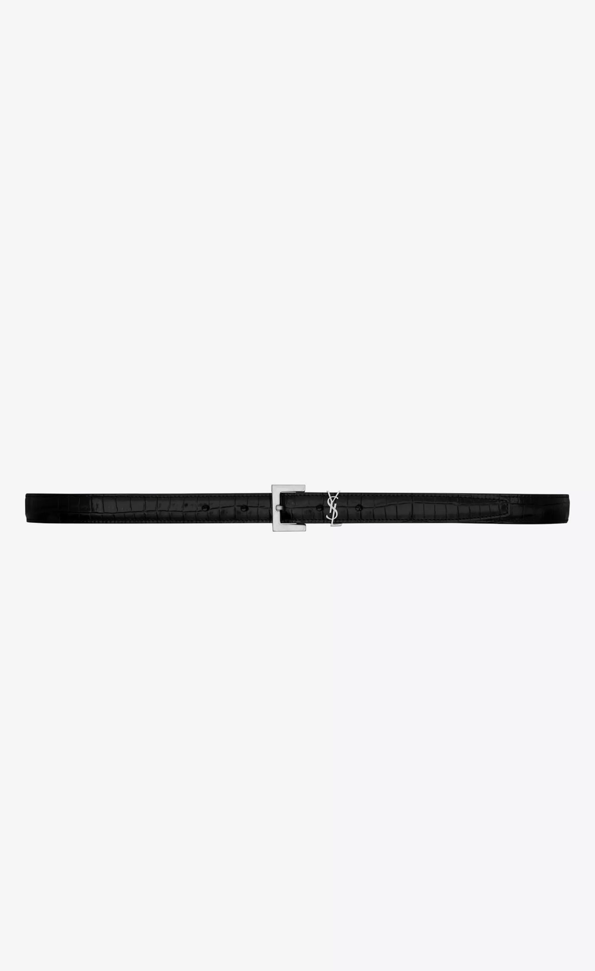 Saint Laurent BELTS^CASSANDRE Thin Belt In Crocodile-embossed Leather | | YSL.com