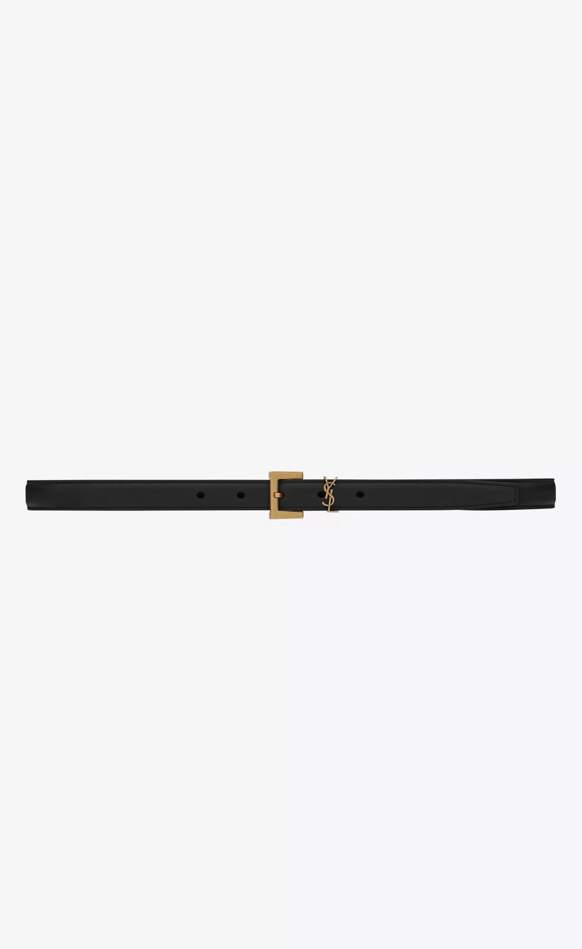 Women Saint Laurent BELTS^CASSANDRE THIN BELT WITH SQUARE BUCKLE IN BOX LEATHER | | YSL.com