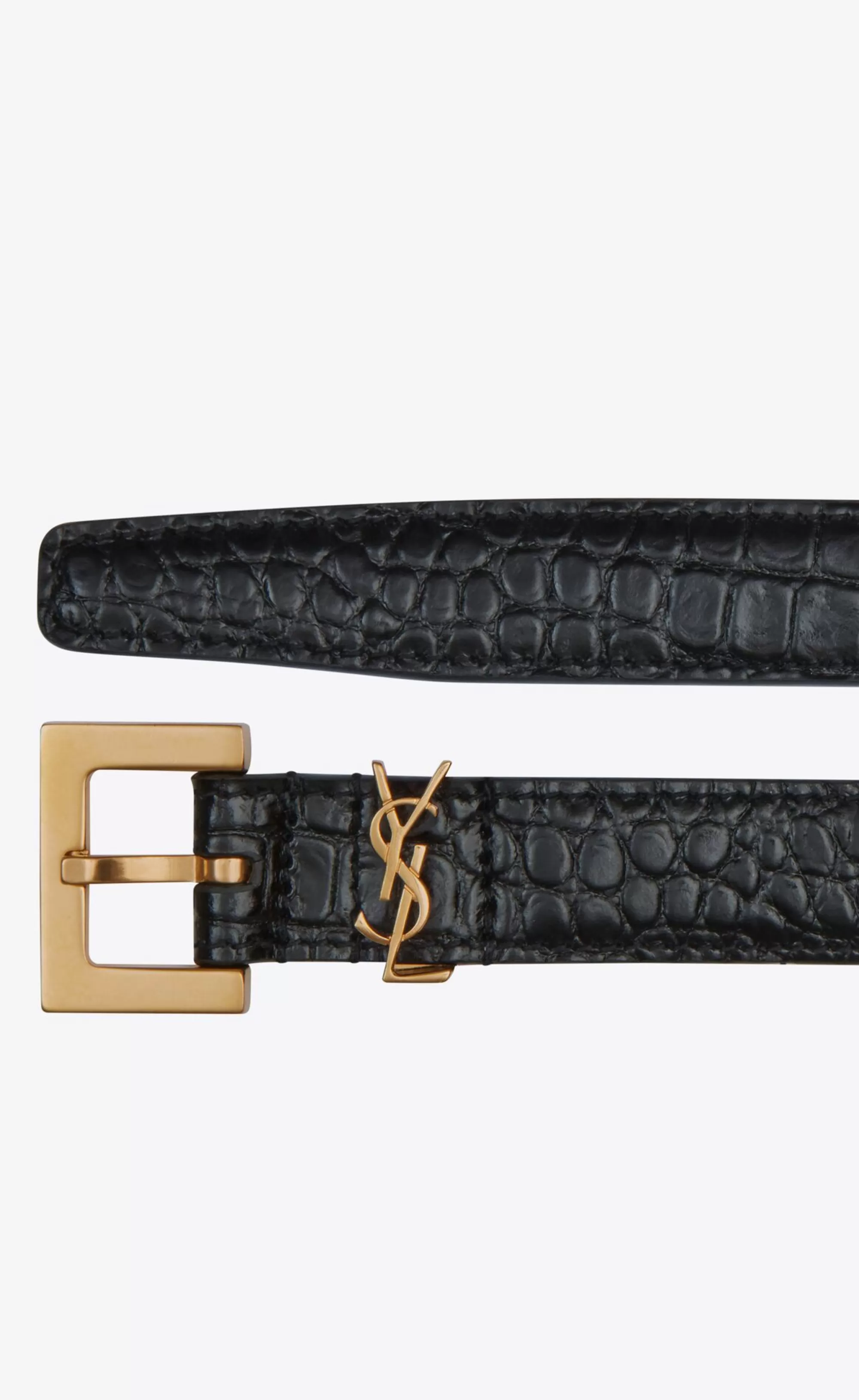 Women Saint Laurent BELTS^CASSANDRE THIN Belt With Square Buckle In CROCODILE-EMBOSSED Leather | | YSL.com