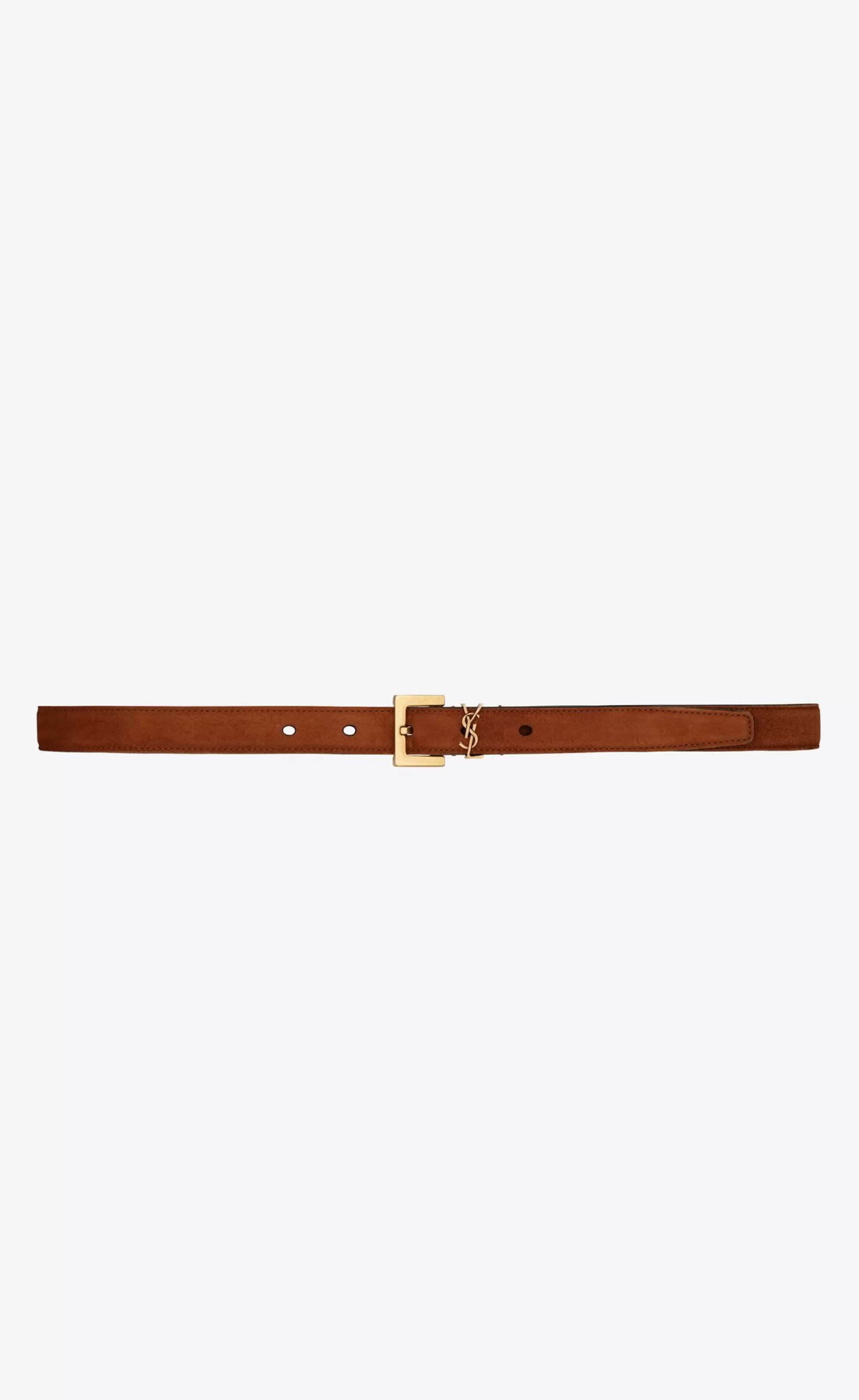 Women Saint Laurent BELTS^CASSANDRE THIN BELT WITH SQUARE BUCKLE IN SUEDE | | YSL.com