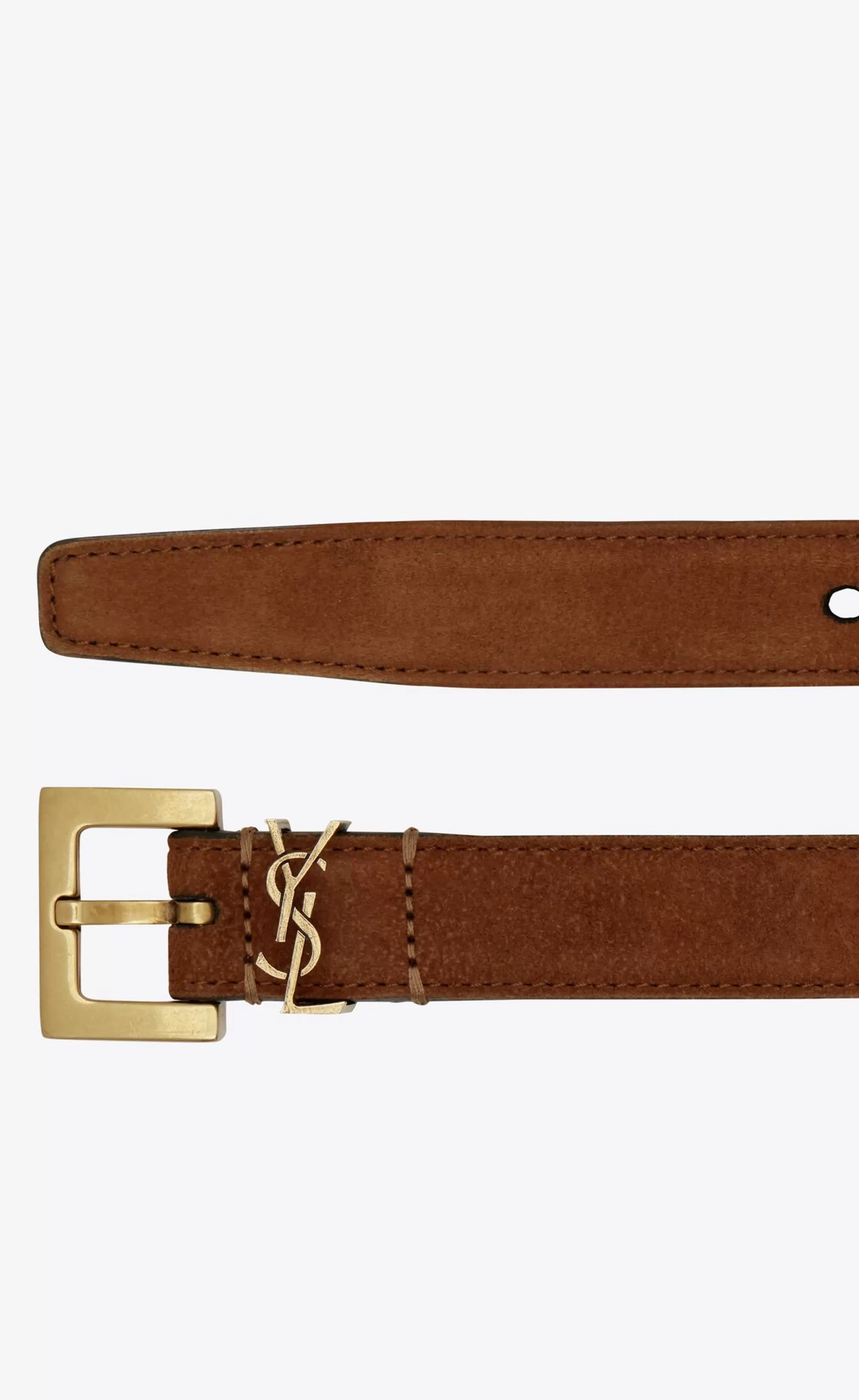 Women Saint Laurent BELTS^CASSANDRE THIN BELT WITH SQUARE BUCKLE IN SUEDE | | YSL.com