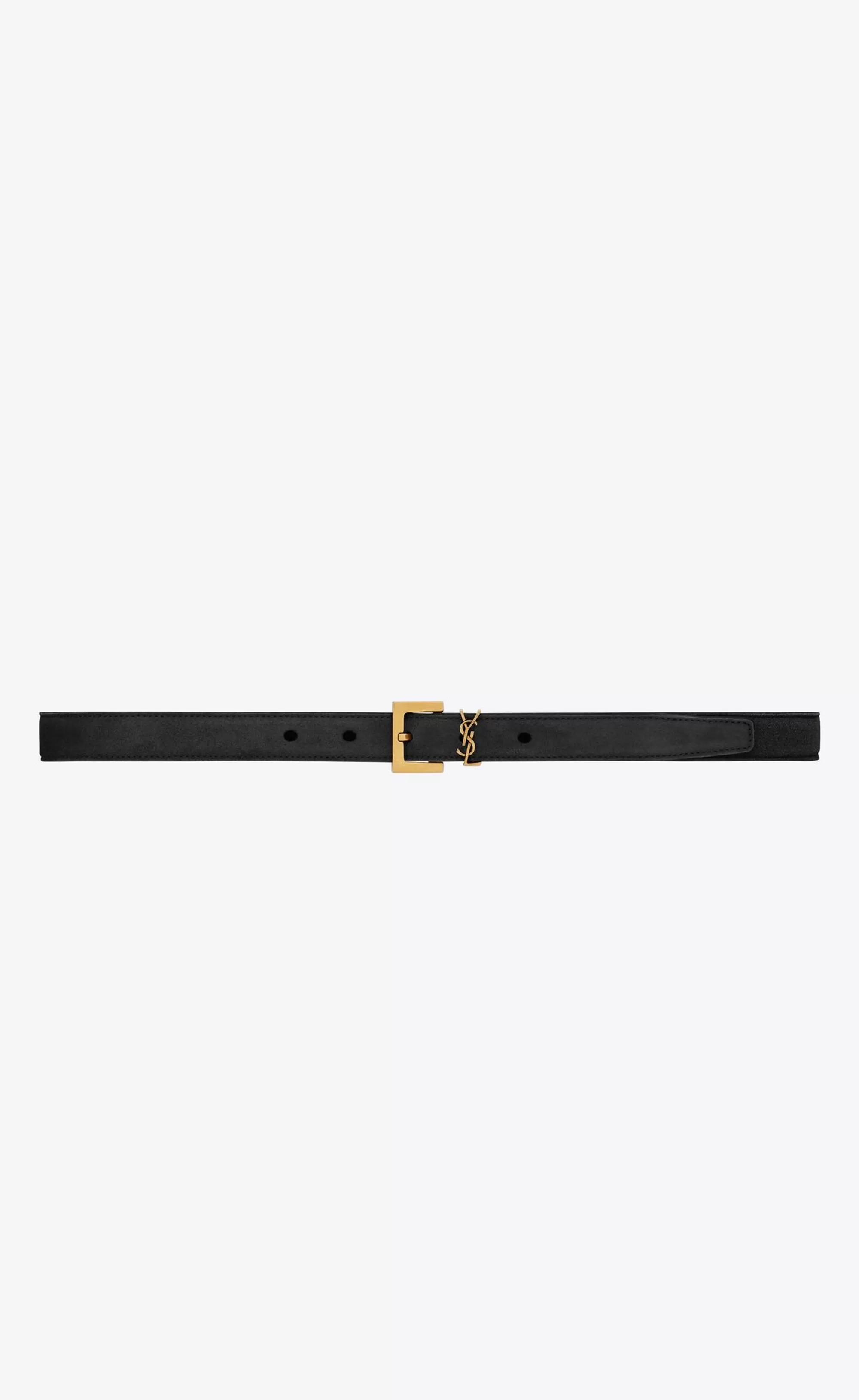 Women Saint Laurent BELTS^CASSANDRE THIN BELT WITH SQUARE BUCKLE IN SUEDE | | YSL.com