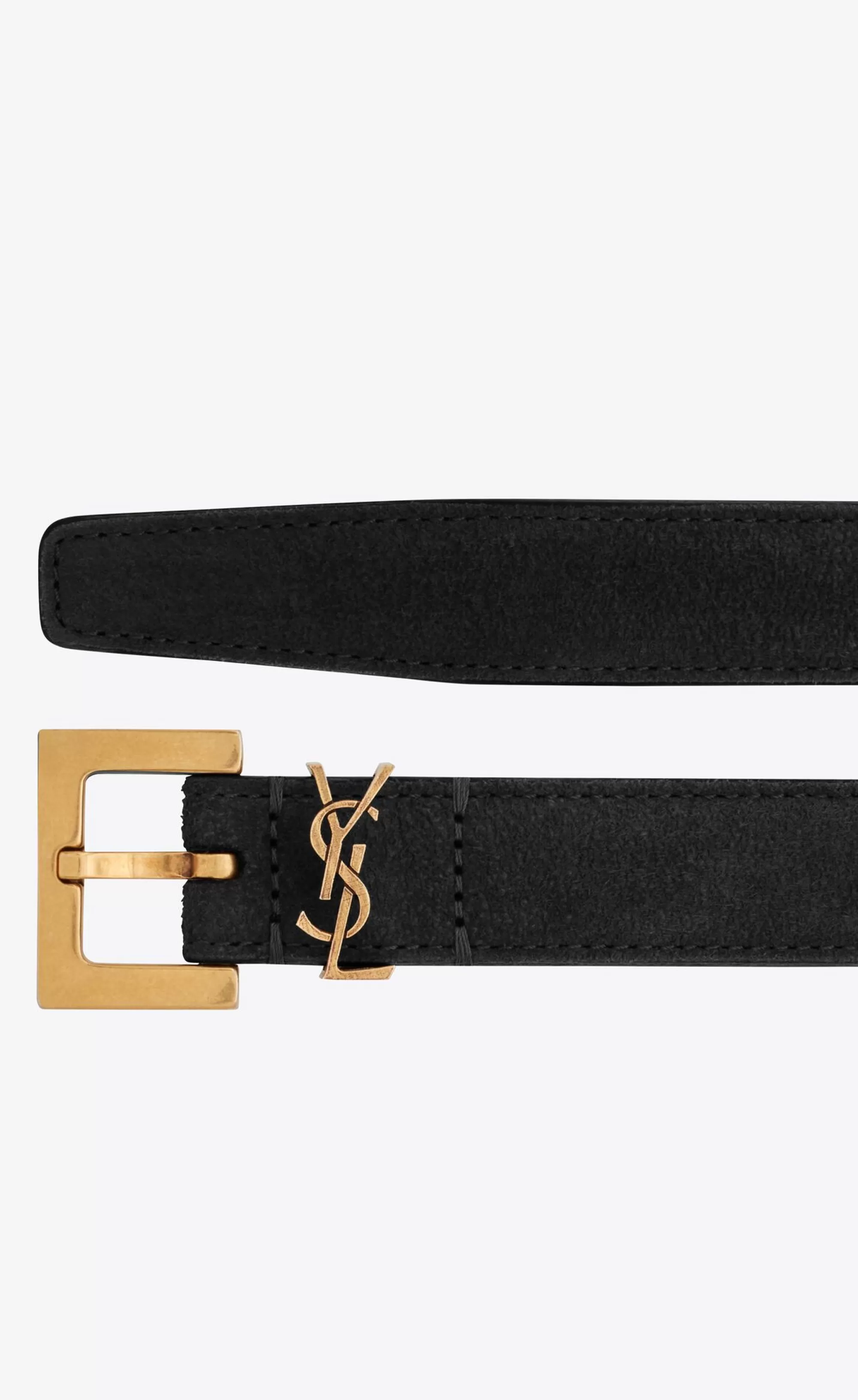Women Saint Laurent BELTS^CASSANDRE THIN BELT WITH SQUARE BUCKLE IN SUEDE | | YSL.com
