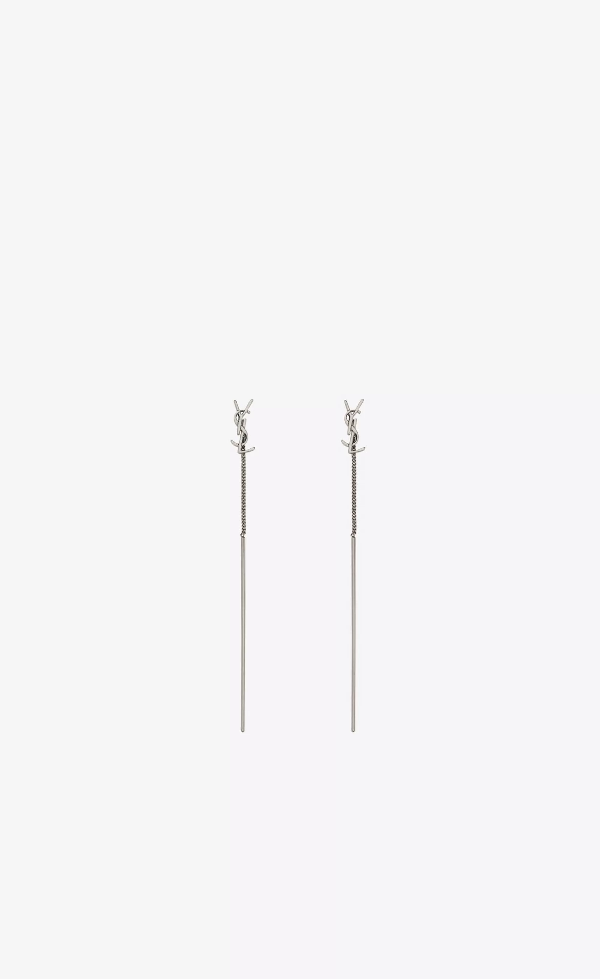 Women Saint Laurent EARRINGS^CASSANDRE Threader Earrings In Metal | | YSL.com