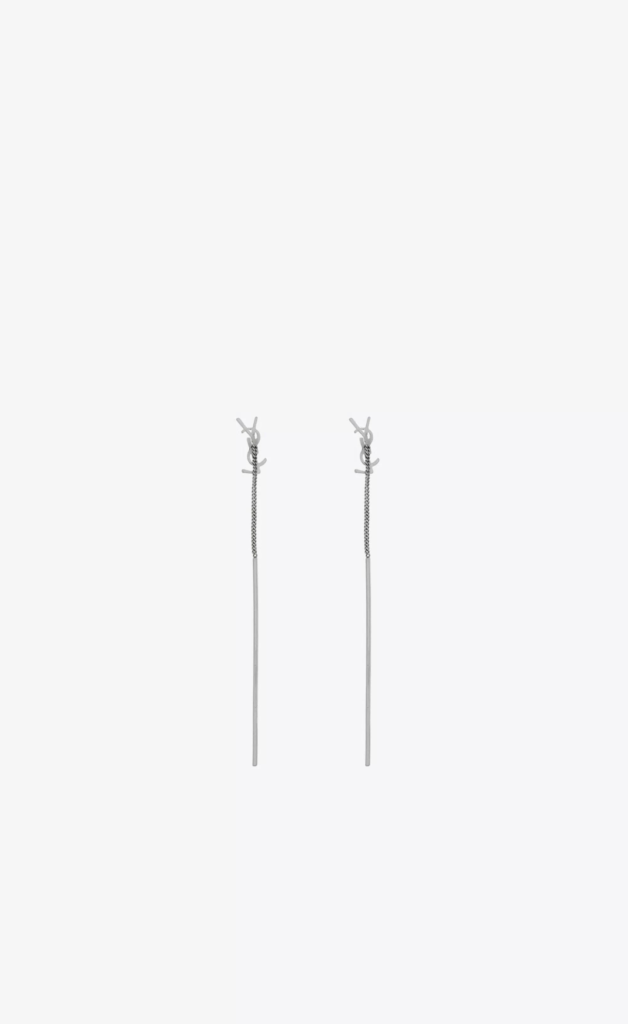 Women Saint Laurent EARRINGS^CASSANDRE Threader Earrings In Metal | | YSL.com