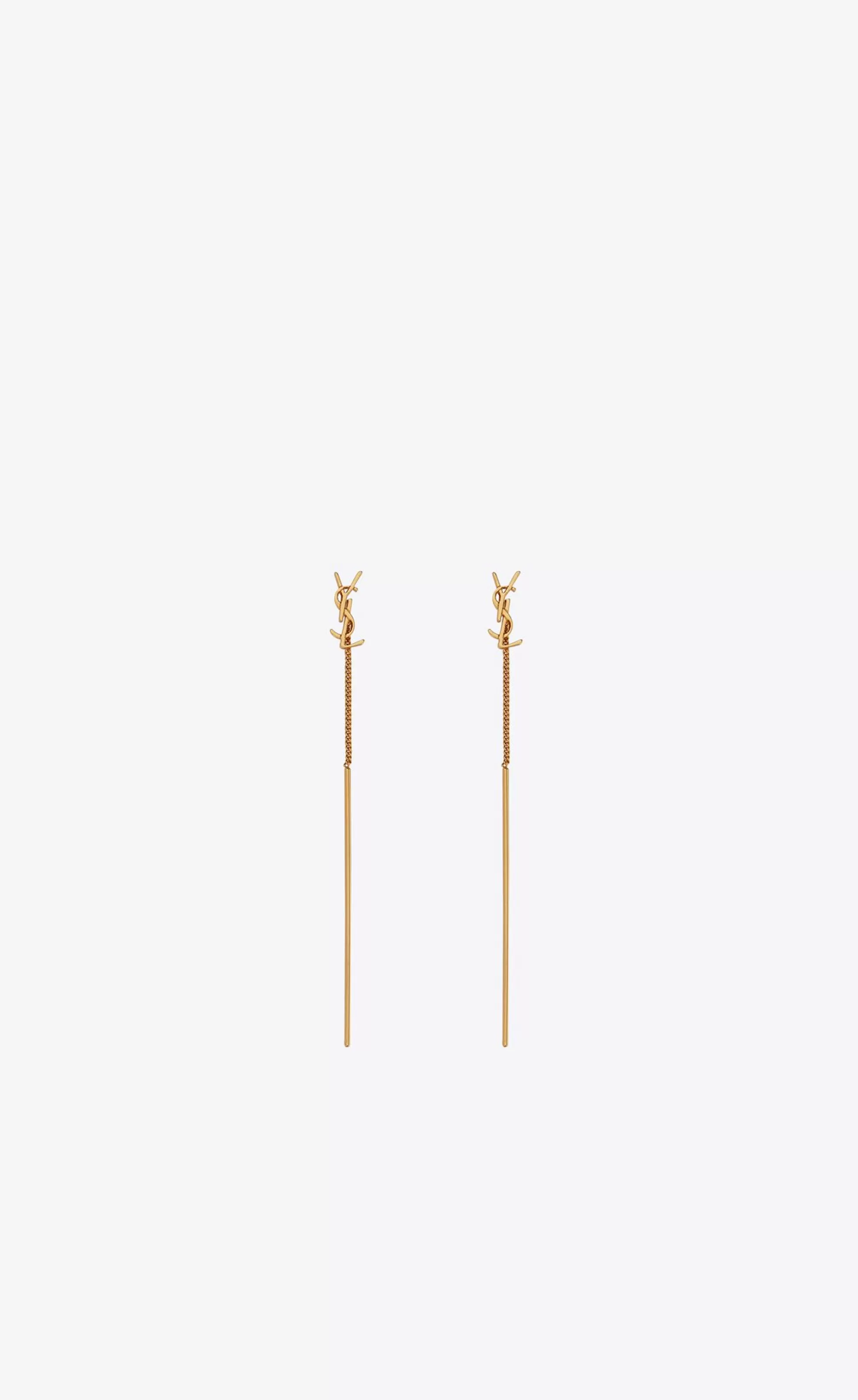 Women Saint Laurent EARRINGS^CASSANDRE Threader Earrings In Metal | | YSL.com