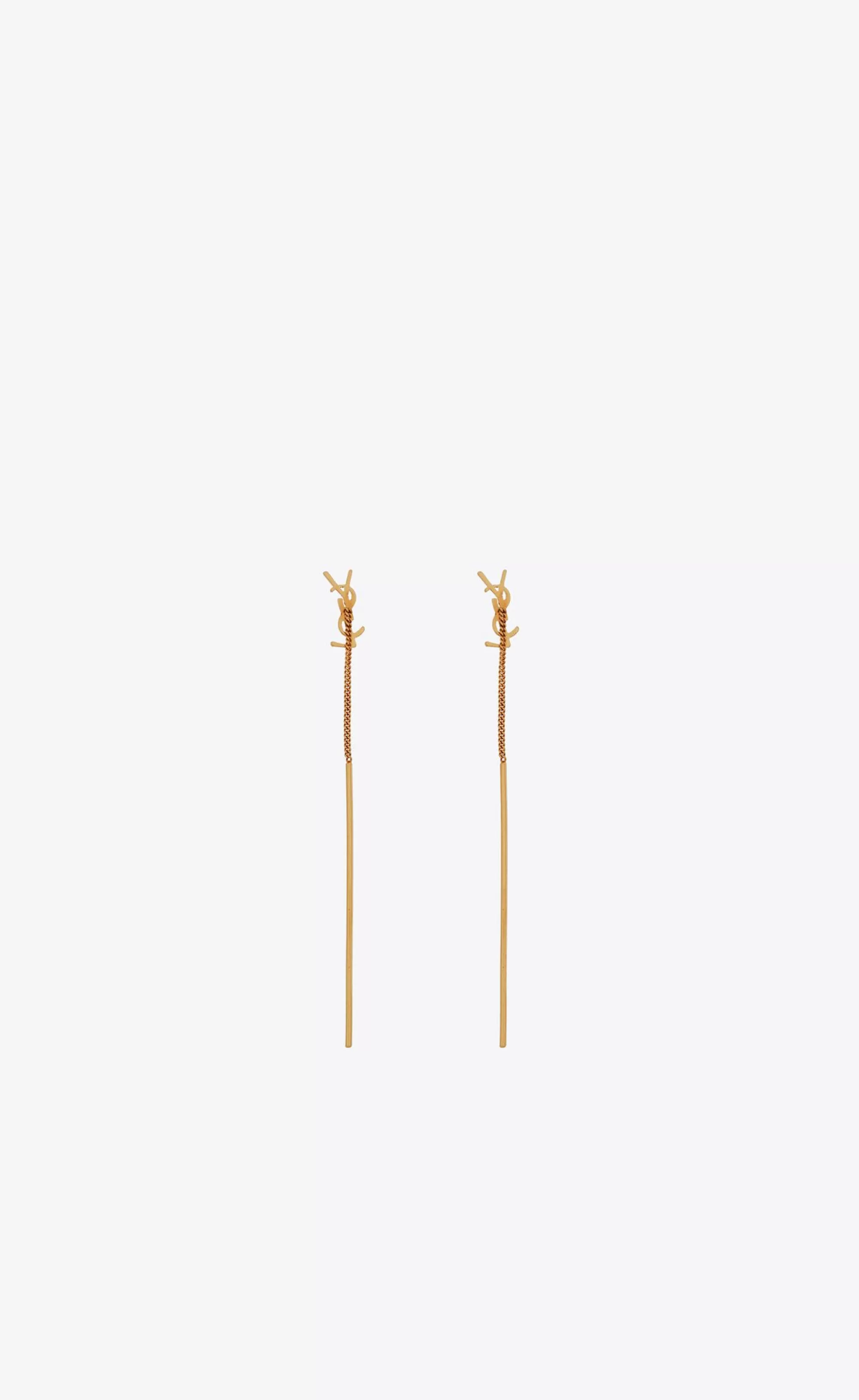 Women Saint Laurent EARRINGS^CASSANDRE Threader Earrings In Metal | | YSL.com